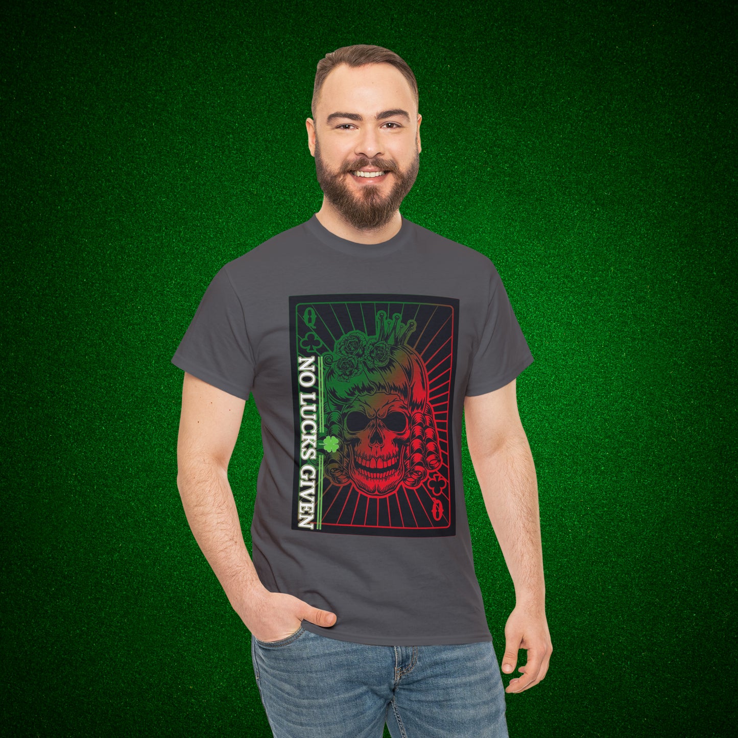 No Lucks Given Angry Queen of Clubs Green Red Poker T-Shirt Must have Good Luck All-in