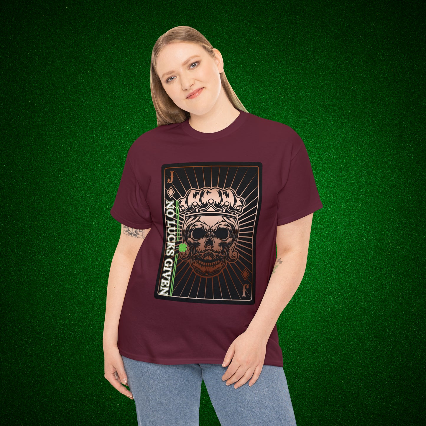 No Lucks Given Jack Skull in Crown of Diamonds Copper Poker T-Shirt Must have Good Luck All-in
