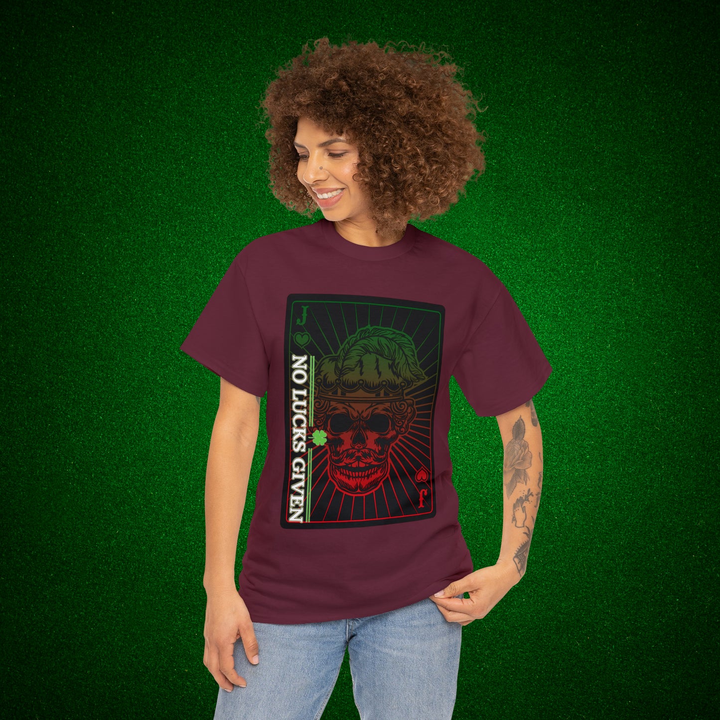 No Lucks Given Angry Jack of Hearts Green Red Poker T-Shirt Must have Good Luck All-in