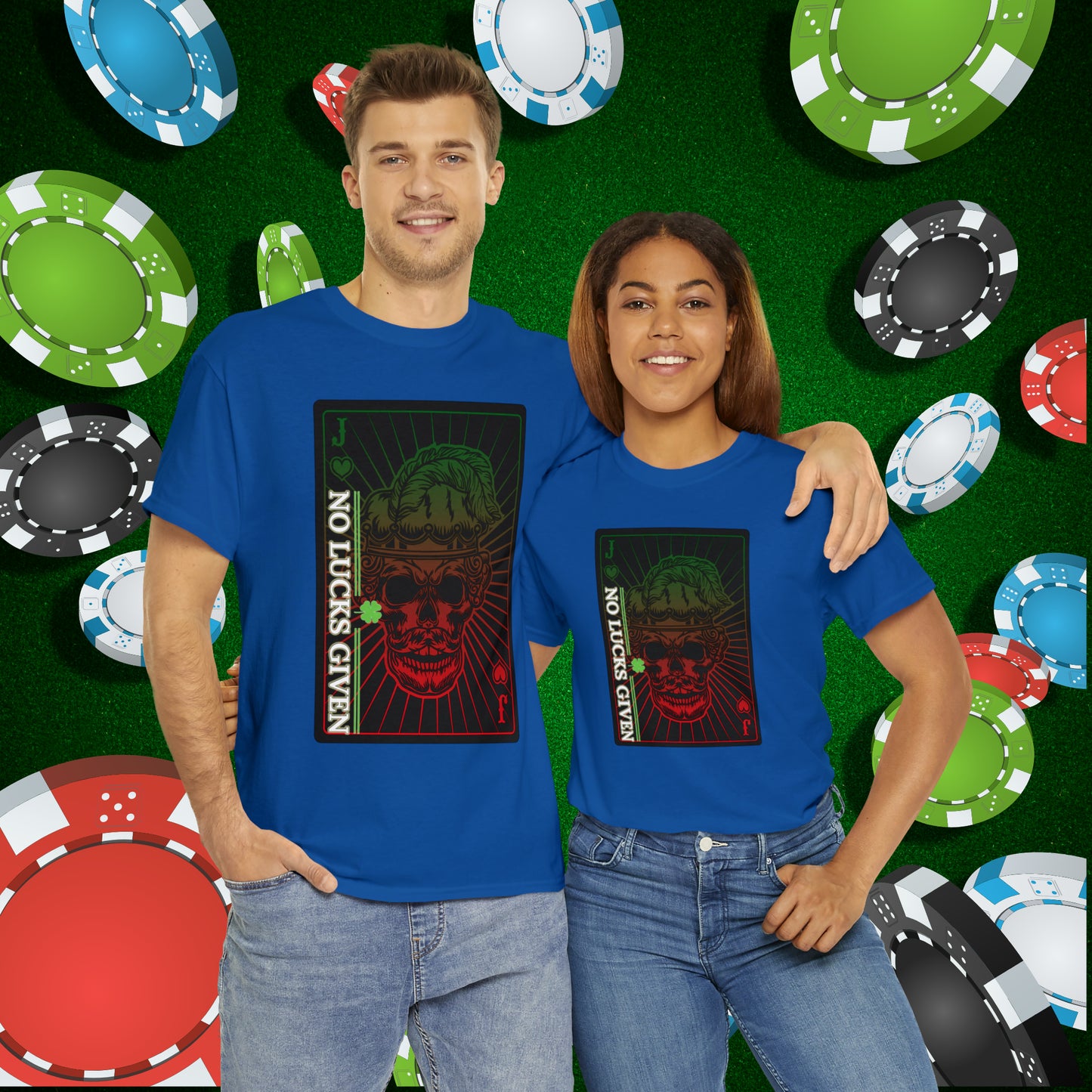 No Lucks Given Angry Jack of Hearts Green Red Poker T-Shirt Must have Good Luck All-in