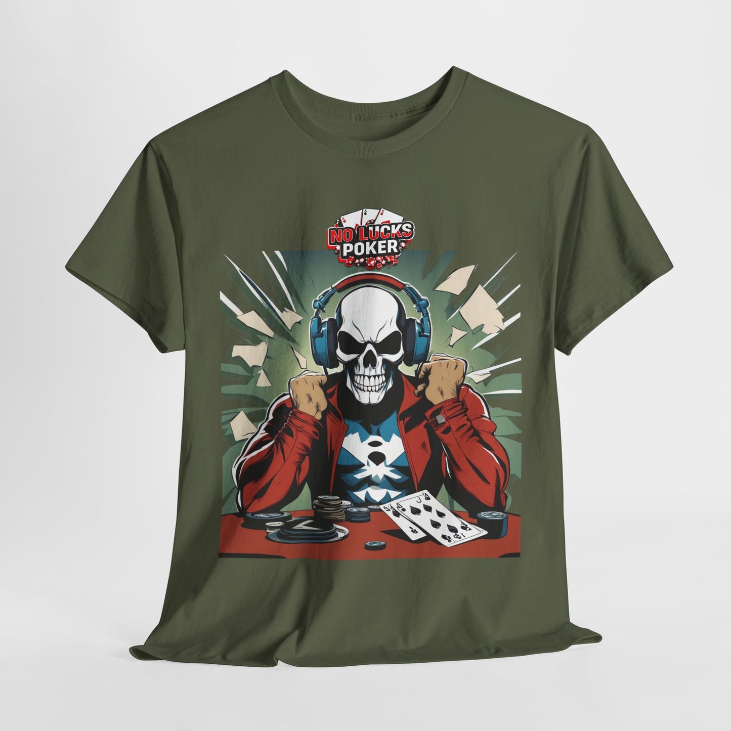 No Lucks Given – Poker Skull w/ Headphones Tee (Hero/Villain Edition)