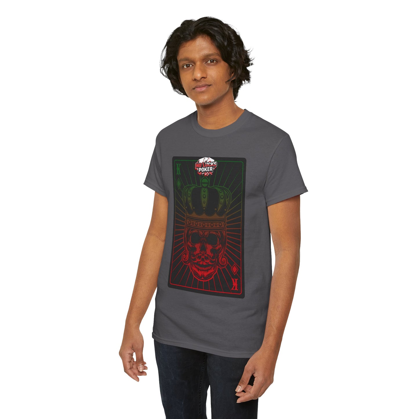 No Lucks Given Royal Skull King of Diamonds Red and Green Poker T-Shirt Must have Good Luck All-in