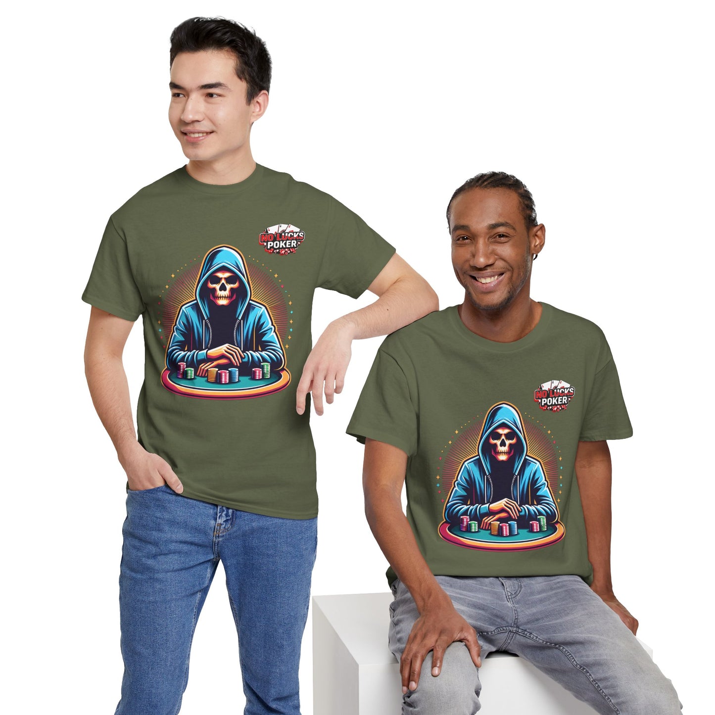Poker Player with Skull at Poker Table 0 Lucks Given Unisex heavy cotton tee Poker Apparel