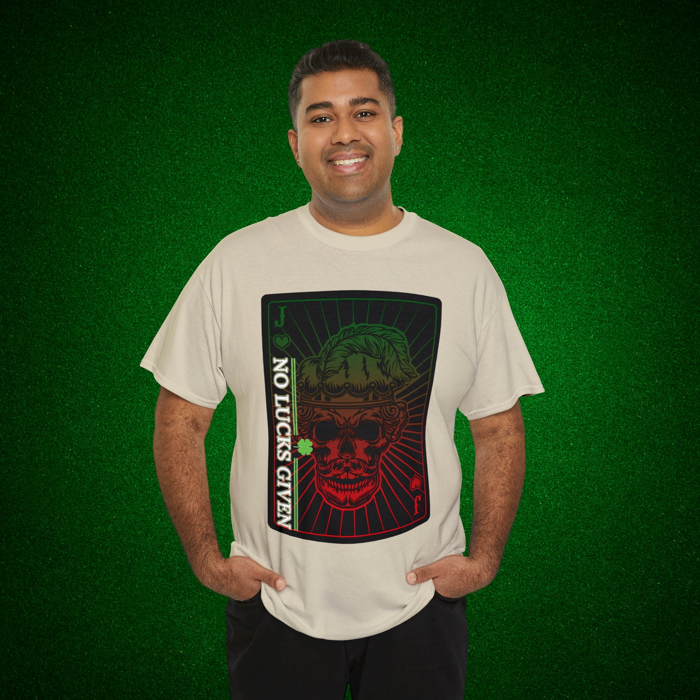 No Lucks Given Angry Jack of Hearts Green Red Poker T-Shirt Must have Good Luck All-in