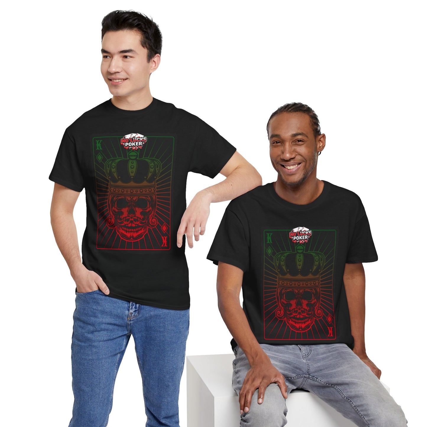 No Lucks Given Royal Skull King of Diamonds Red and Green Poker T-Shirt Must have Good Luck All-in