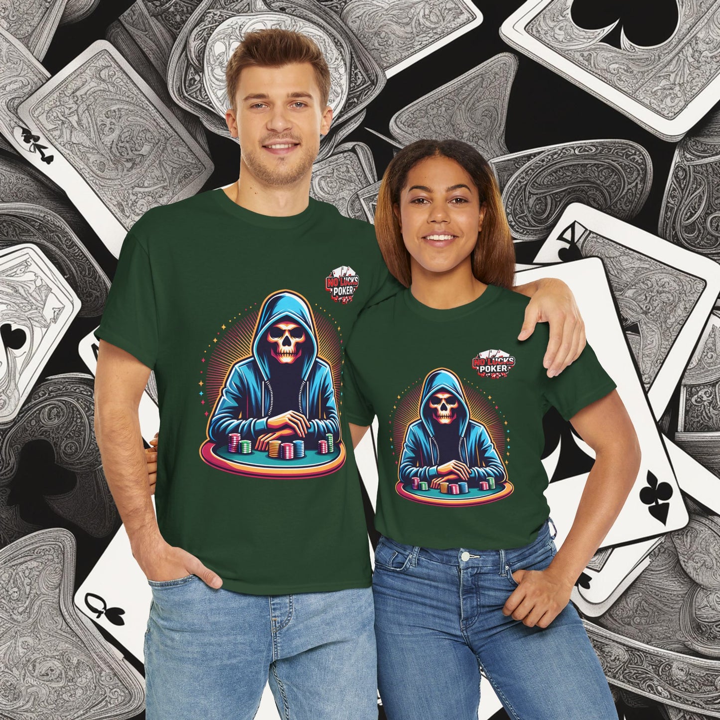 Poker Player with Skull at Poker Table 0 Lucks Given Unisex heavy cotton tee Poker Apparel