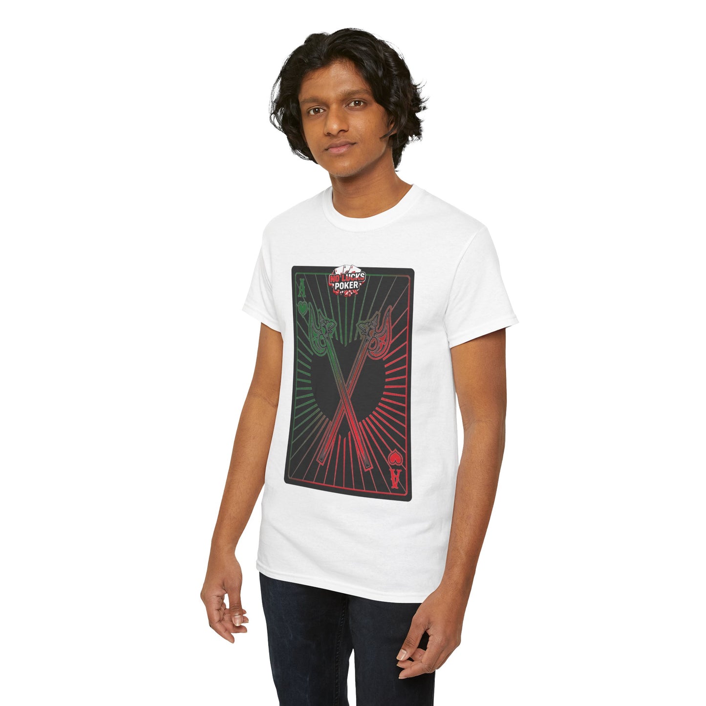 No Lucks Given Ace of Hearts card with two big axes Green Red Poker T-Shirt Must have Good Luck All-in