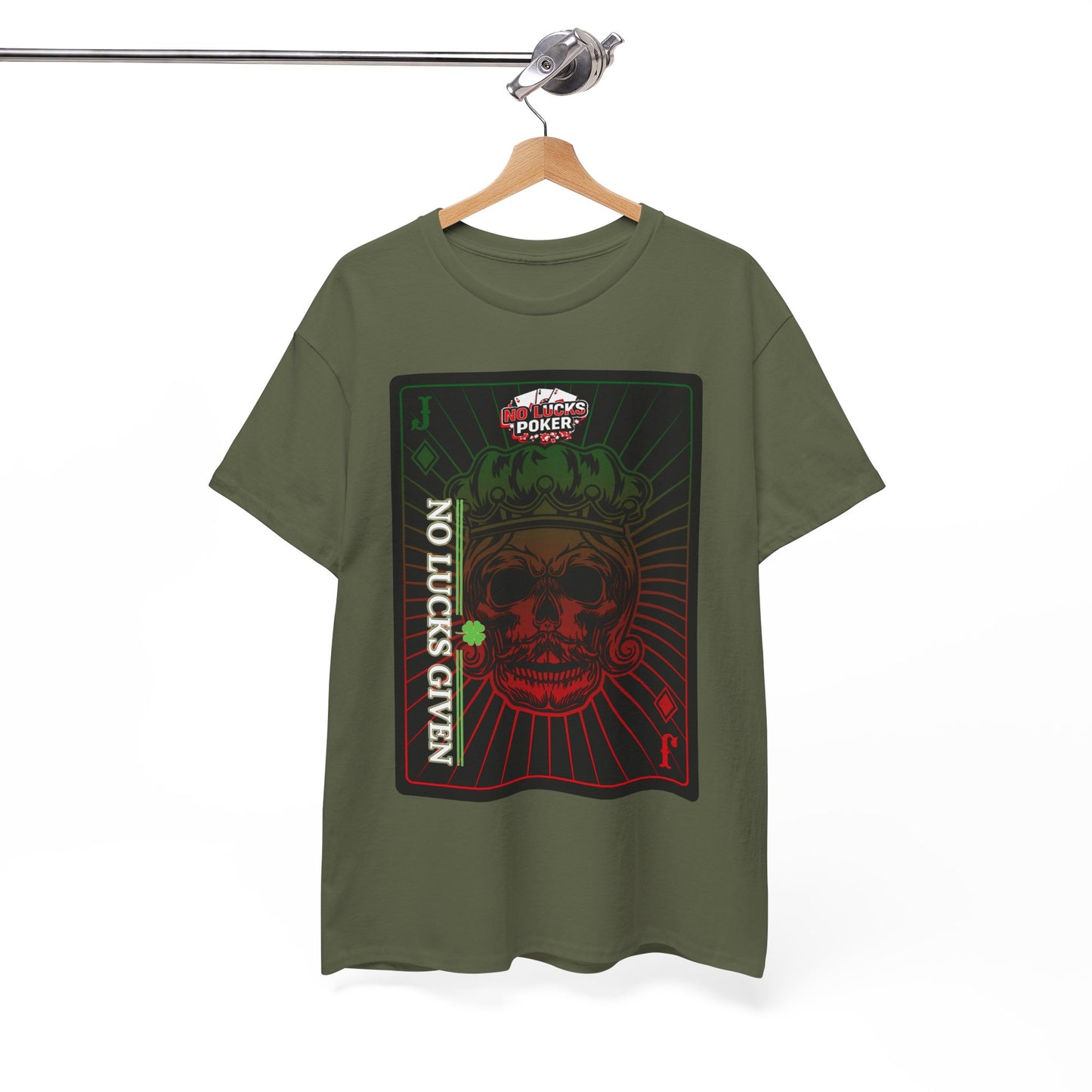 No Lucks Given – Jack Skull Crown Poker Tee (Green & Red Edition)