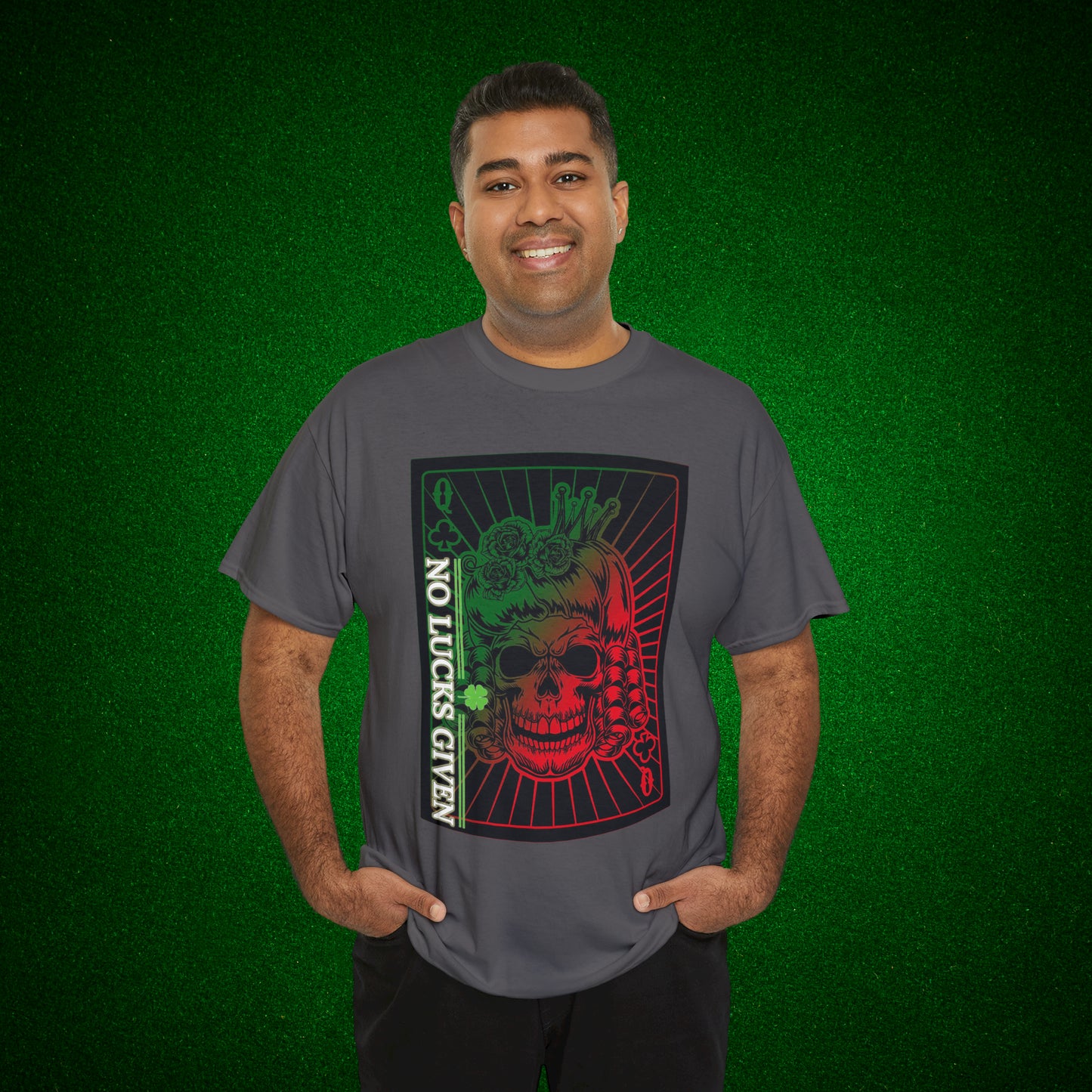 No Lucks Given Angry Queen of Clubs Green Red Poker T-Shirt Must have Good Luck All-in