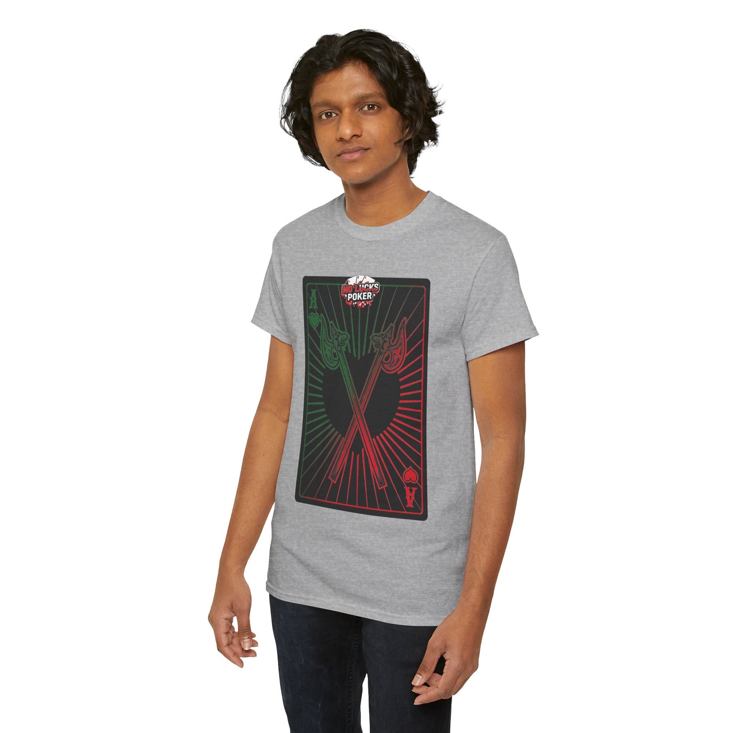 No Lucks Given Ace of Hearts card with two big axes Green Red Poker T-Shirt Must have Good Luck All-in