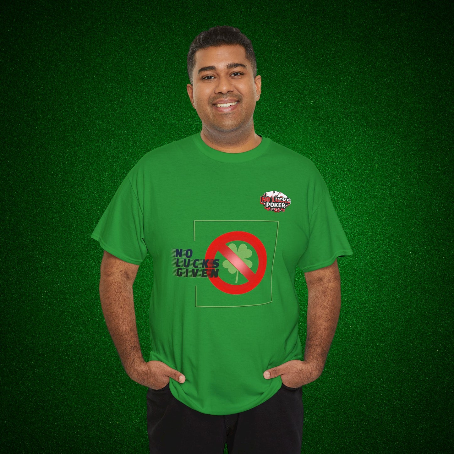 No Lucks Given Large Clover Poker T-Shirt Good Luck All-in