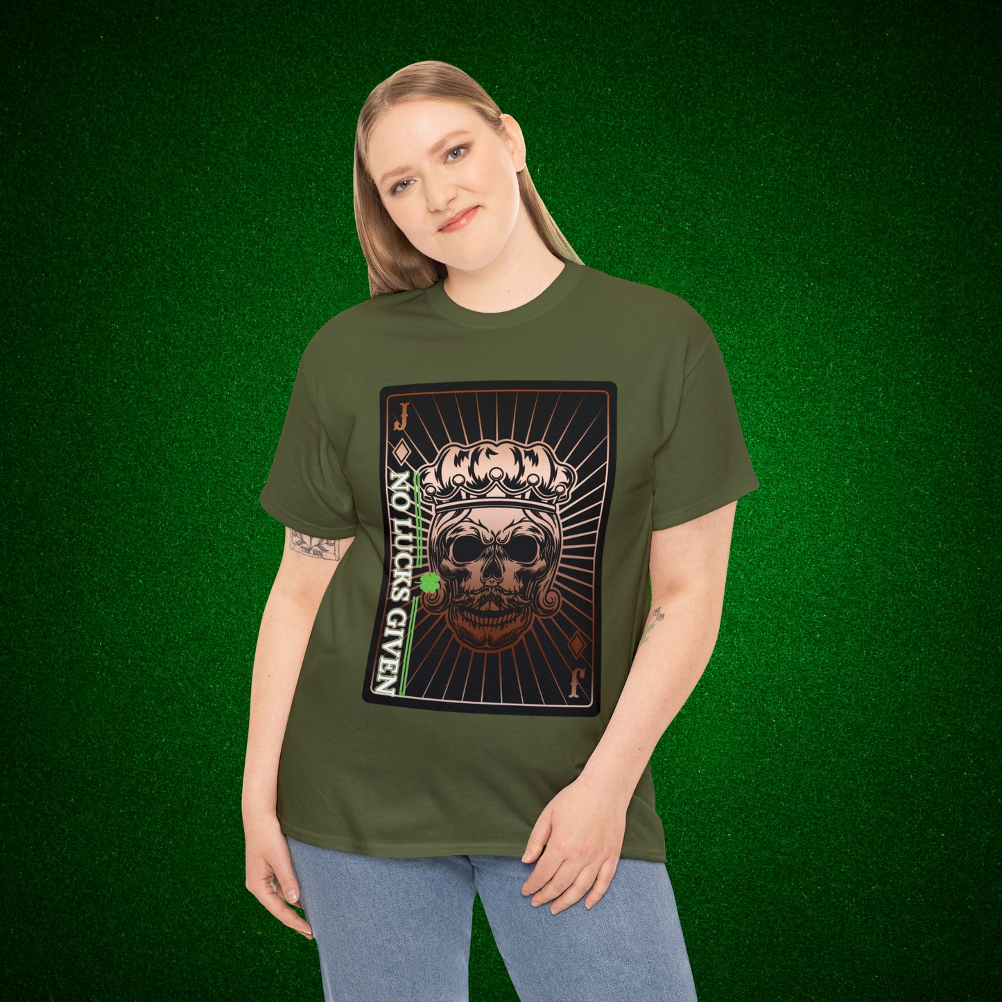 No Lucks Given Jack Skull in Crown of Diamonds Copper Poker T-Shirt Must have Good Luck All-in