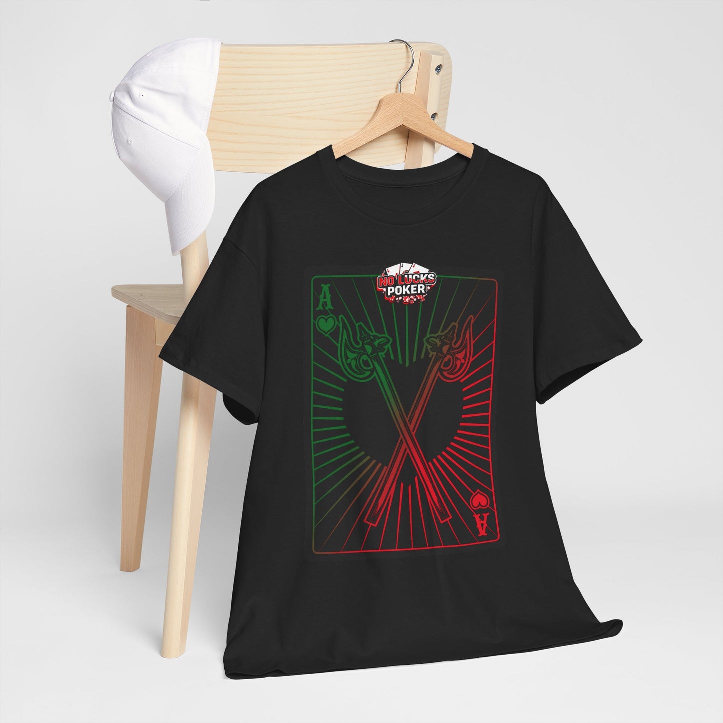 No Lucks Given Ace of Hearts card with two big axes Green Red Poker T-Shirt Must have Good Luck All-in