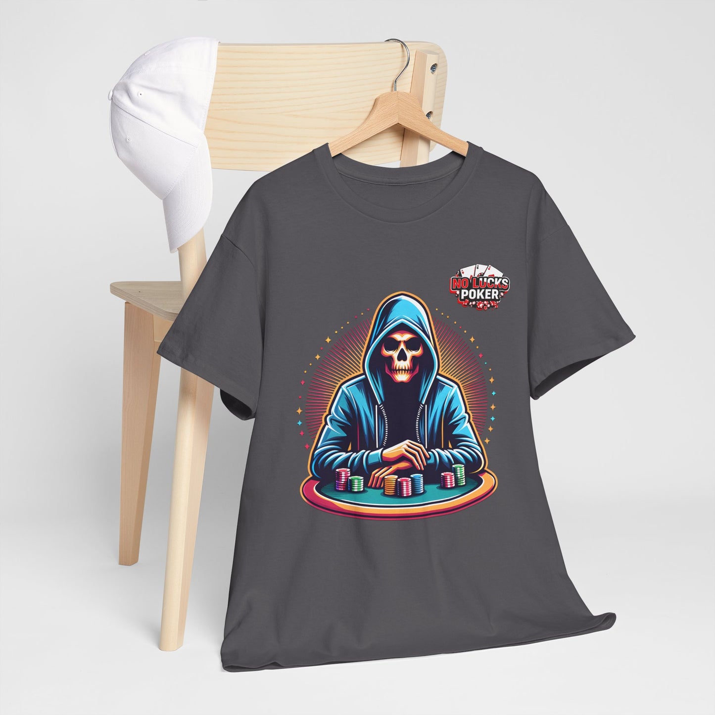 Poker Player with Skull at Poker Table 0 Lucks Given Unisex heavy cotton tee Poker Apparel