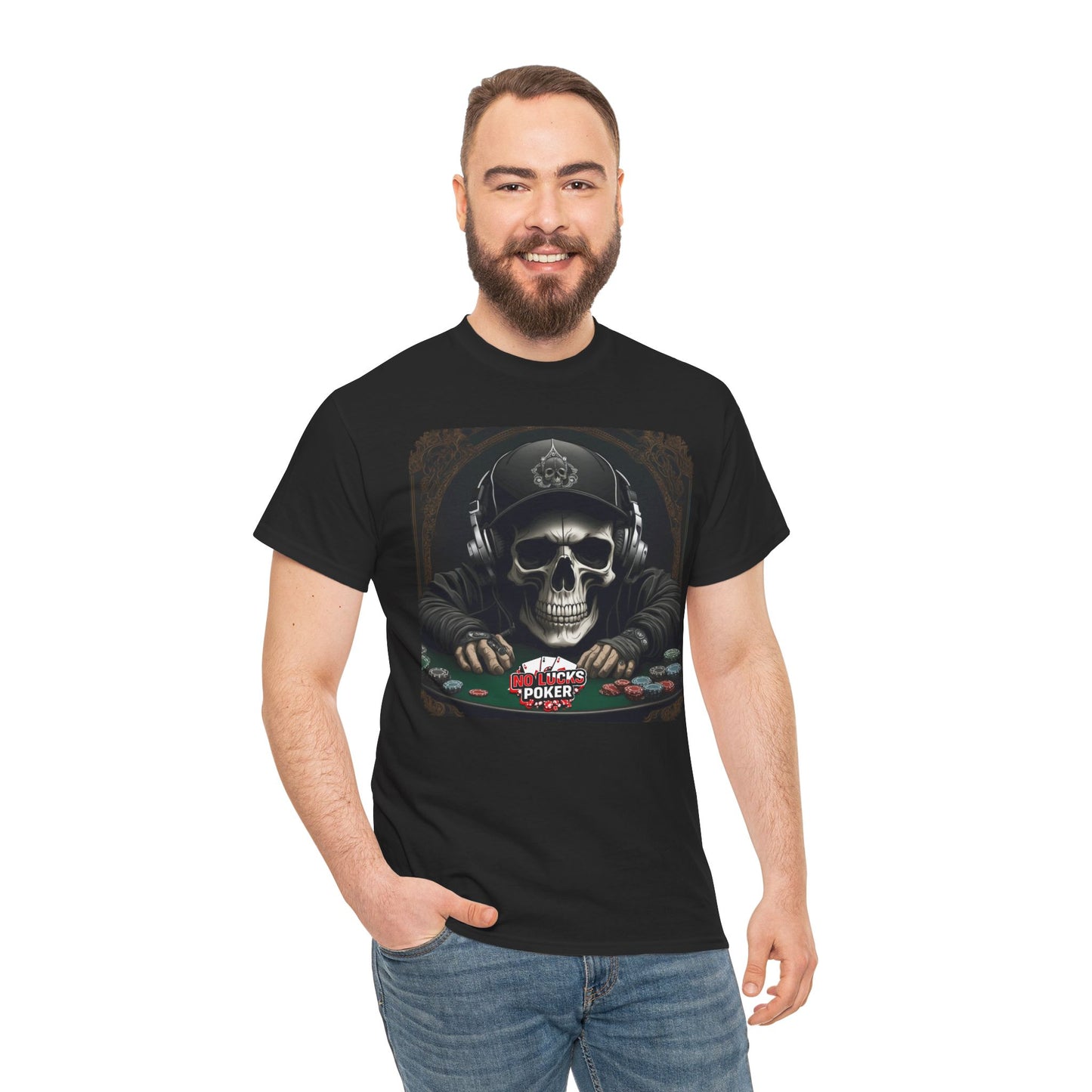 No Lucks Given – Hoodie Skull & Headphones Poker Tee