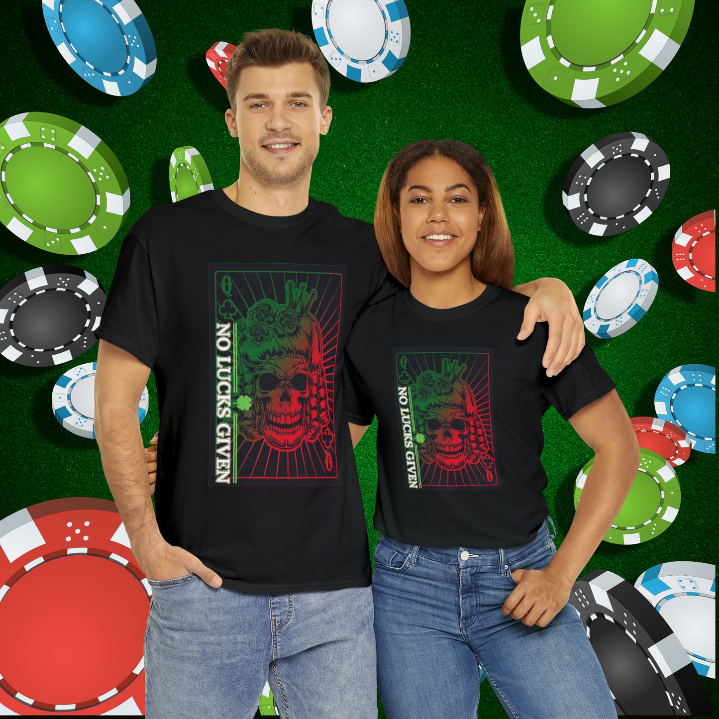 No Lucks Given Angry Queen of Clubs Green Red Poker T-Shirt Must have Good Luck All-in