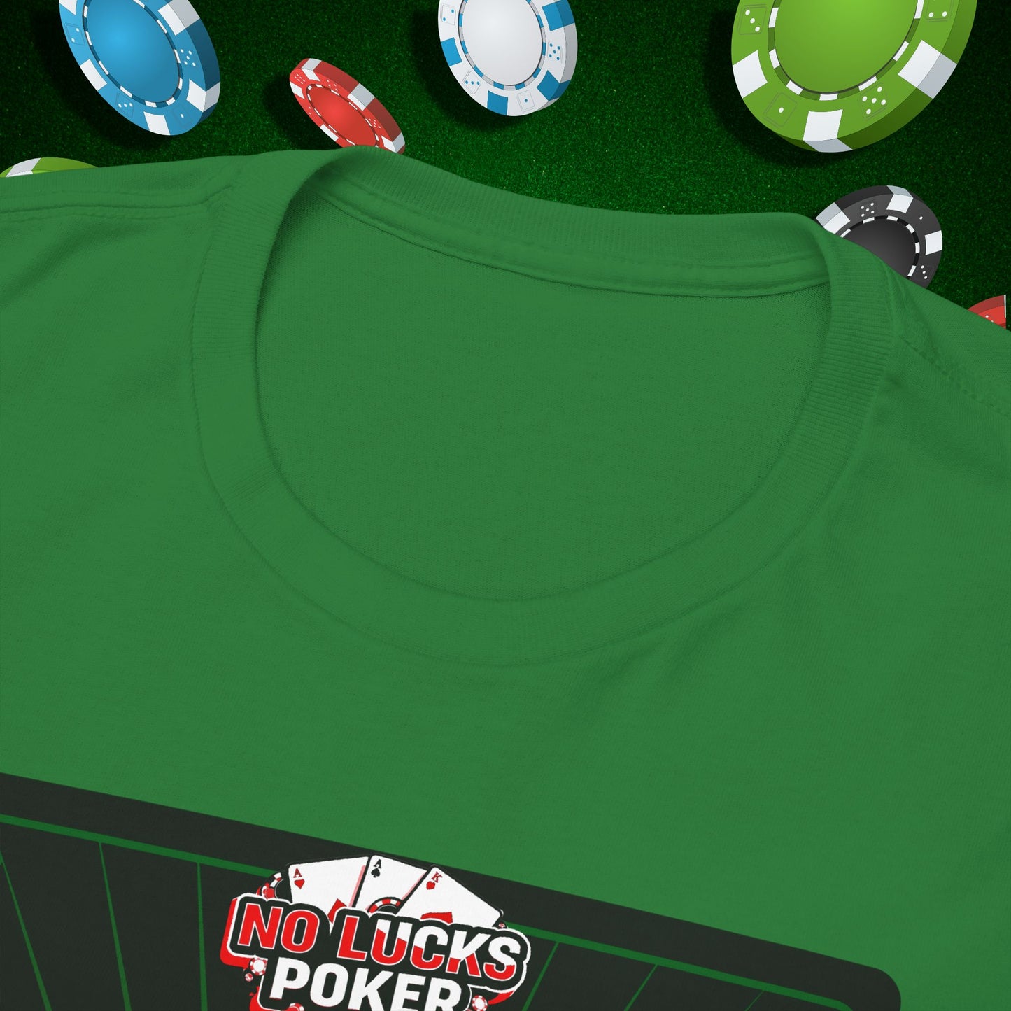 No Lucks Given Royal Skull King of Diamonds Red and Green Poker T-Shirt Must have Good Luck All-in