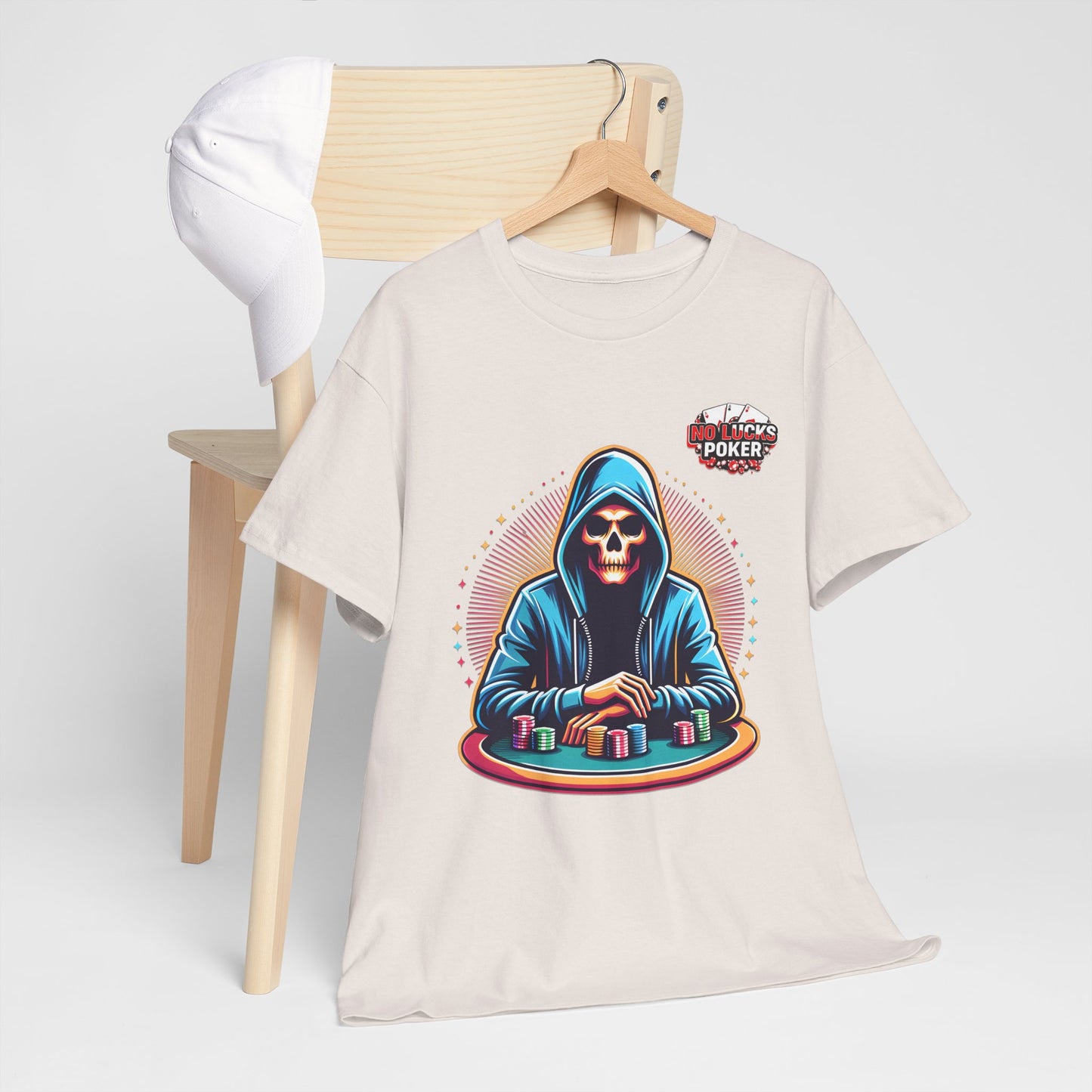 Poker Player with Skull at Poker Table 0 Lucks Given Unisex heavy cotton tee Poker Apparel