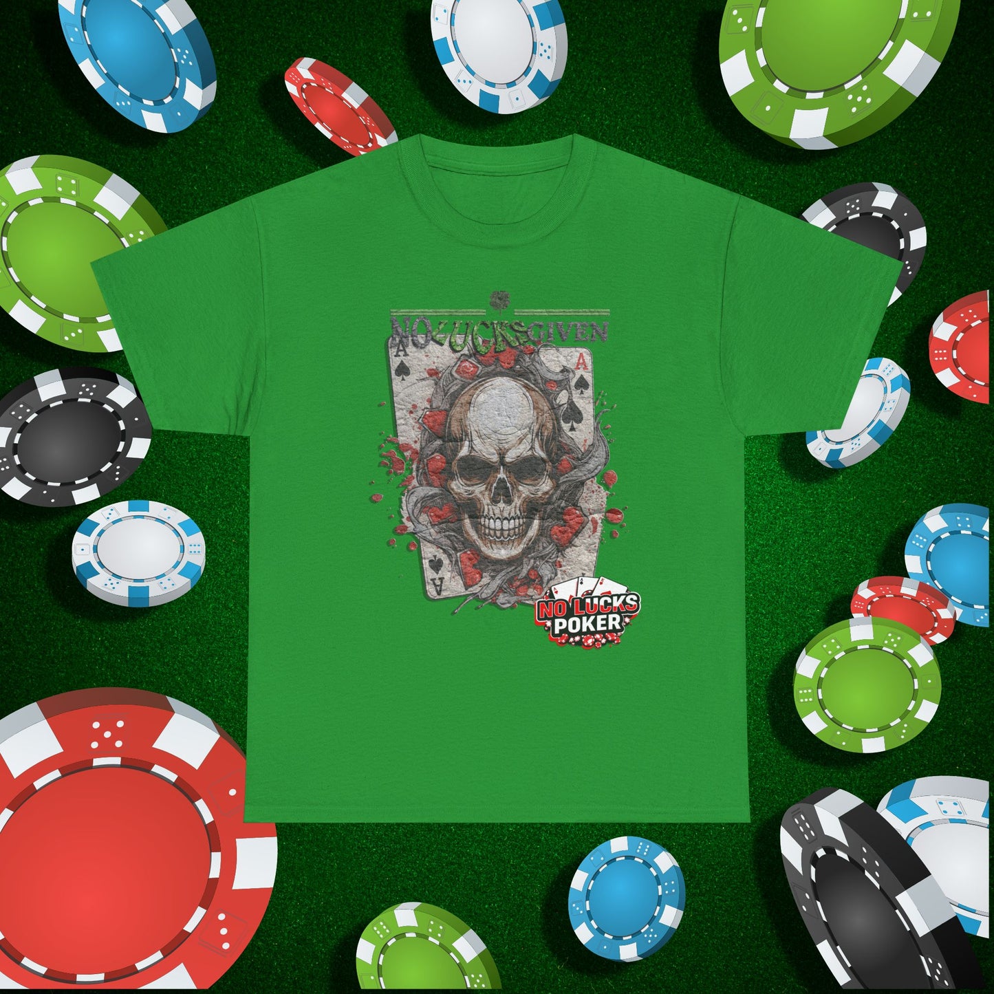 No Lucks Given Skull Breaking thru Ace of Spades T-Shirt Must have Good Luck All-in