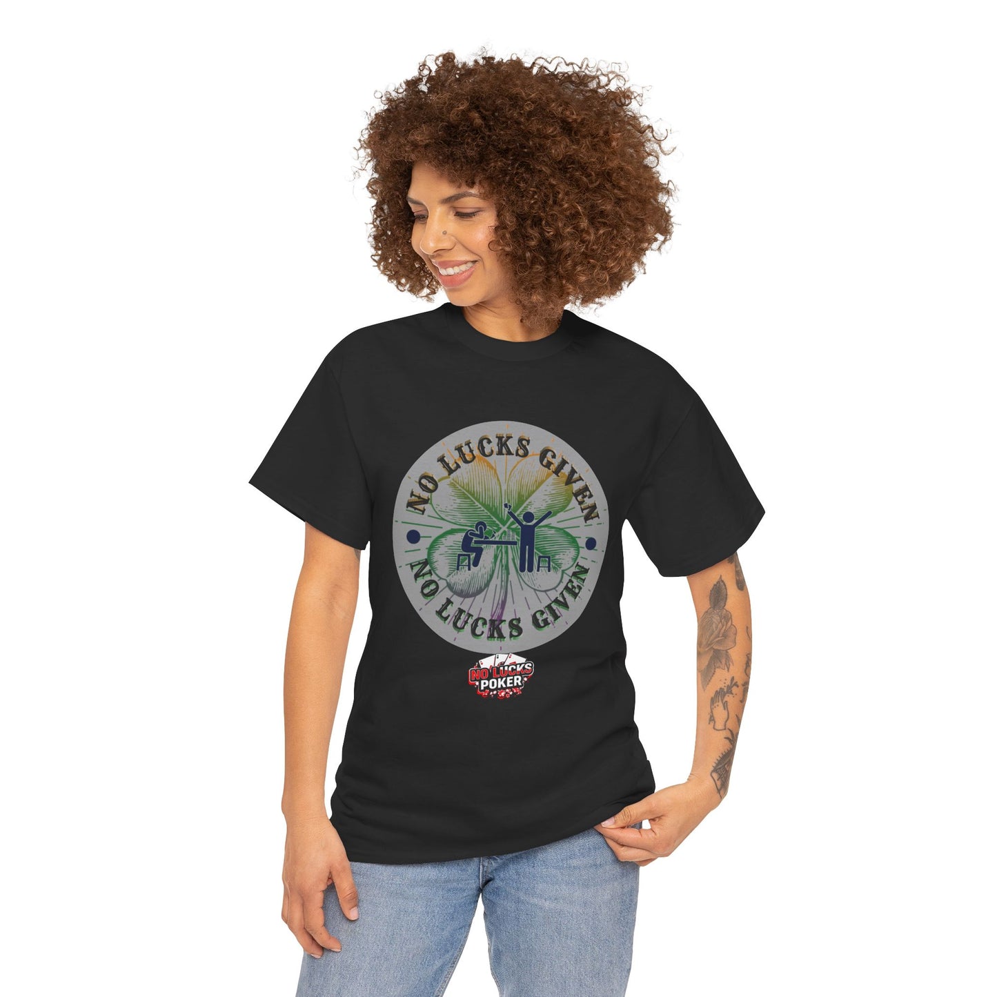 No Lucks Given – Large Clover Poker T-Shirt | Skill Over Luck