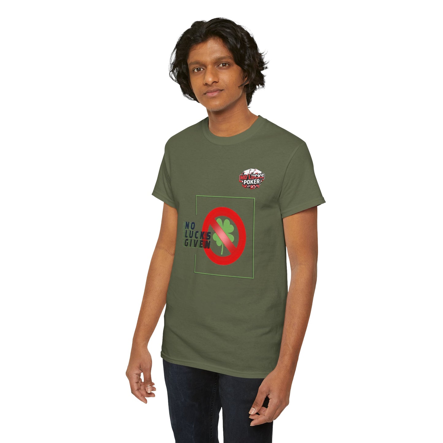 No Lucks Given Large Clover Poker T-Shirt Good Luck All-in