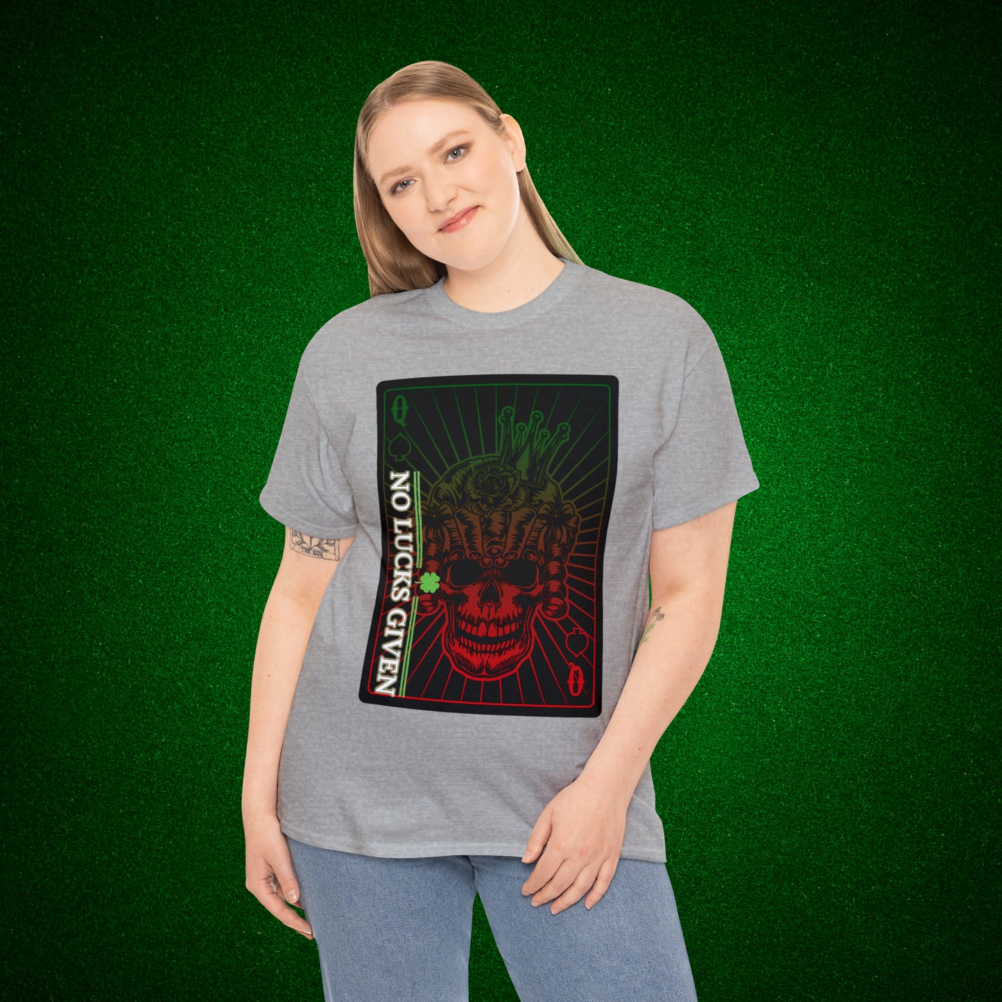 No Lucks Given Angry Queen of Spades Green Red Poker T-Shirt Must have Good Luck All-in