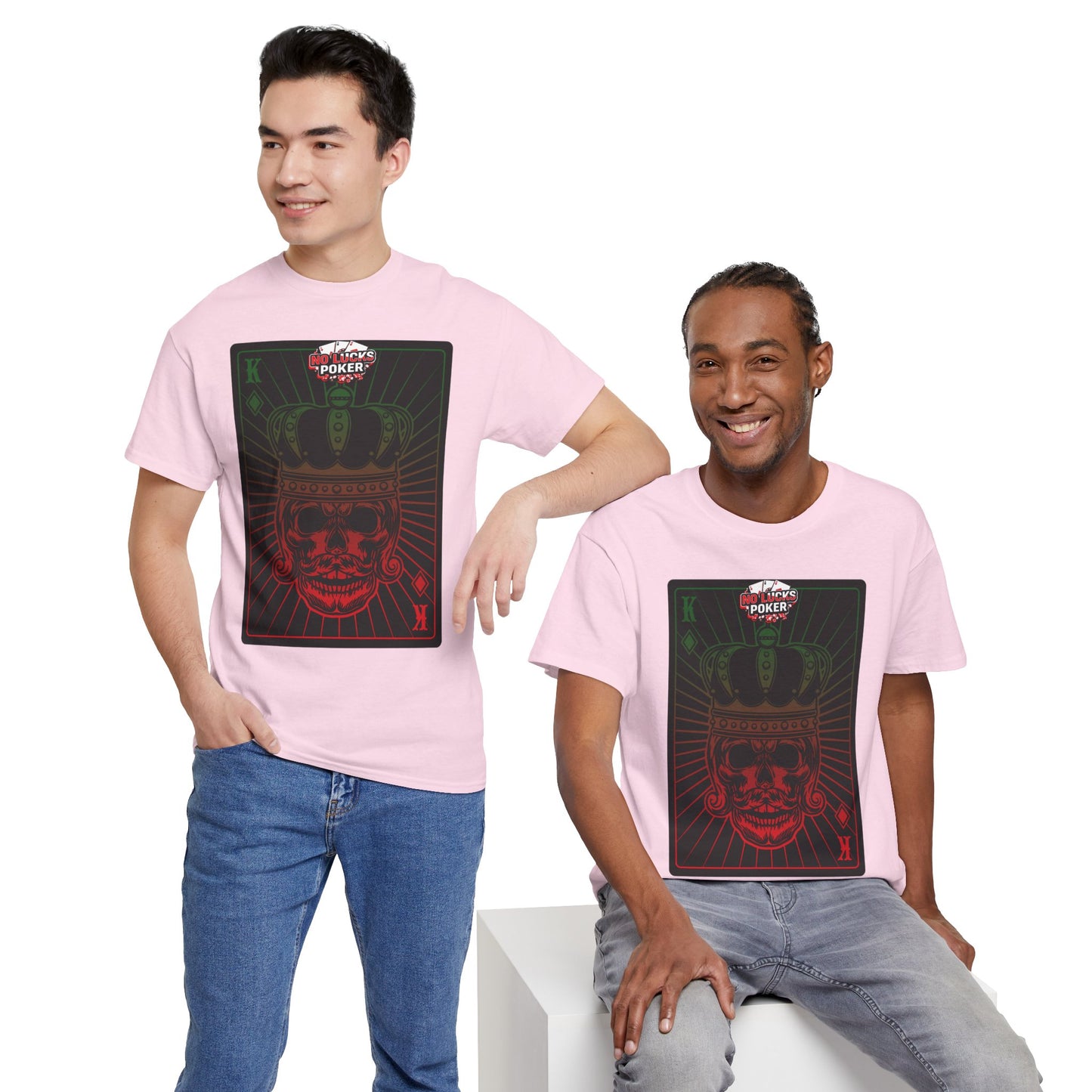 No Lucks Given Royal Skull King of Diamonds Red and Green Poker T-Shirt Must have Good Luck All-in