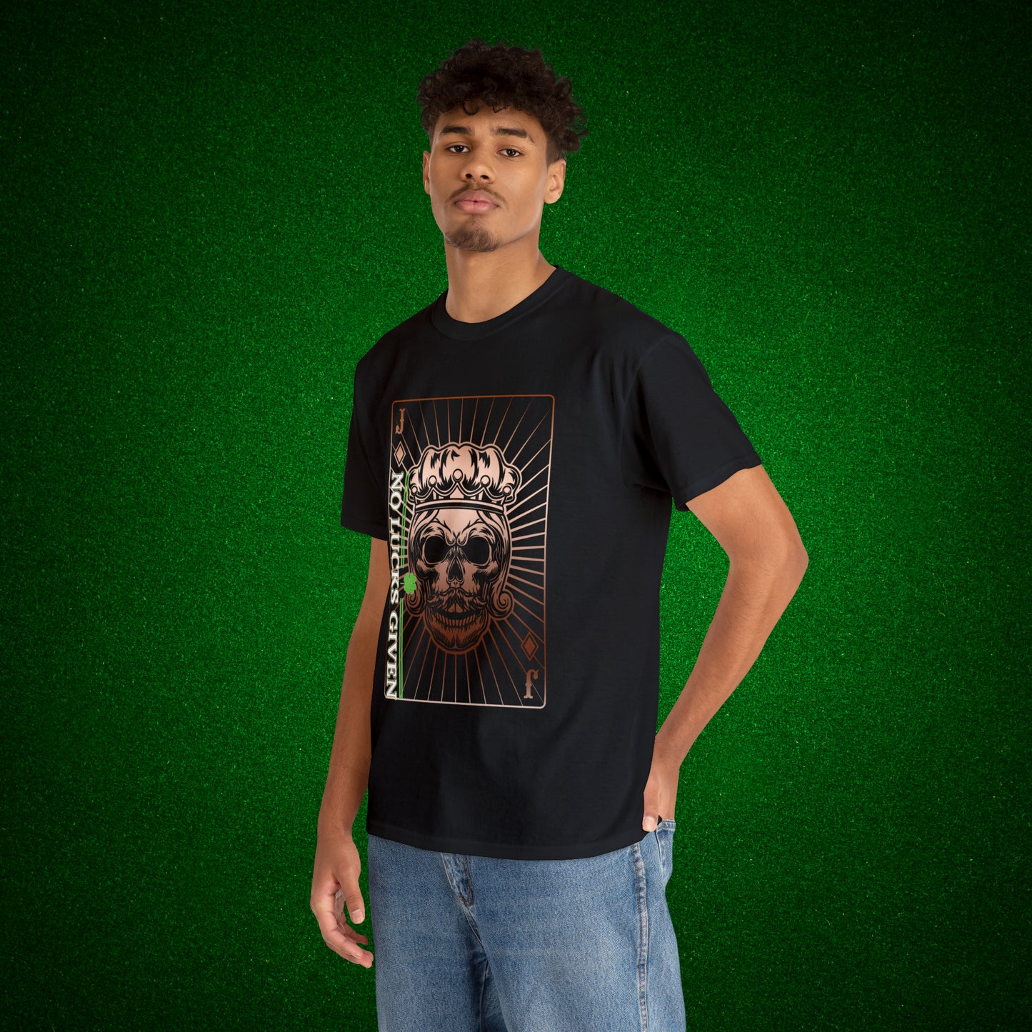 No Lucks Given Jack Skull in Crown of Diamonds Copper Poker T-Shirt Must have Good Luck All-in