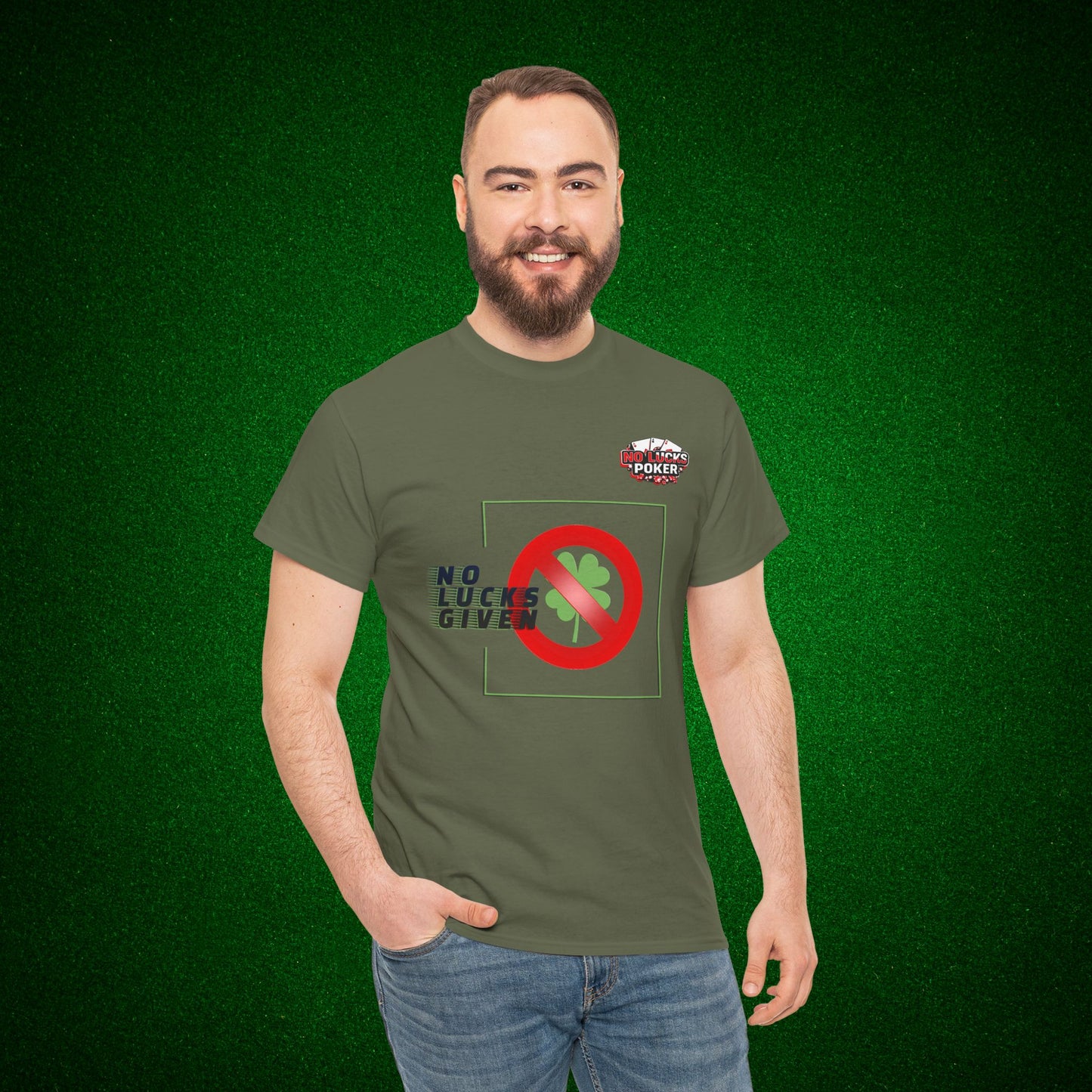 No Lucks Given Large Clover Poker T-Shirt Good Luck All-in