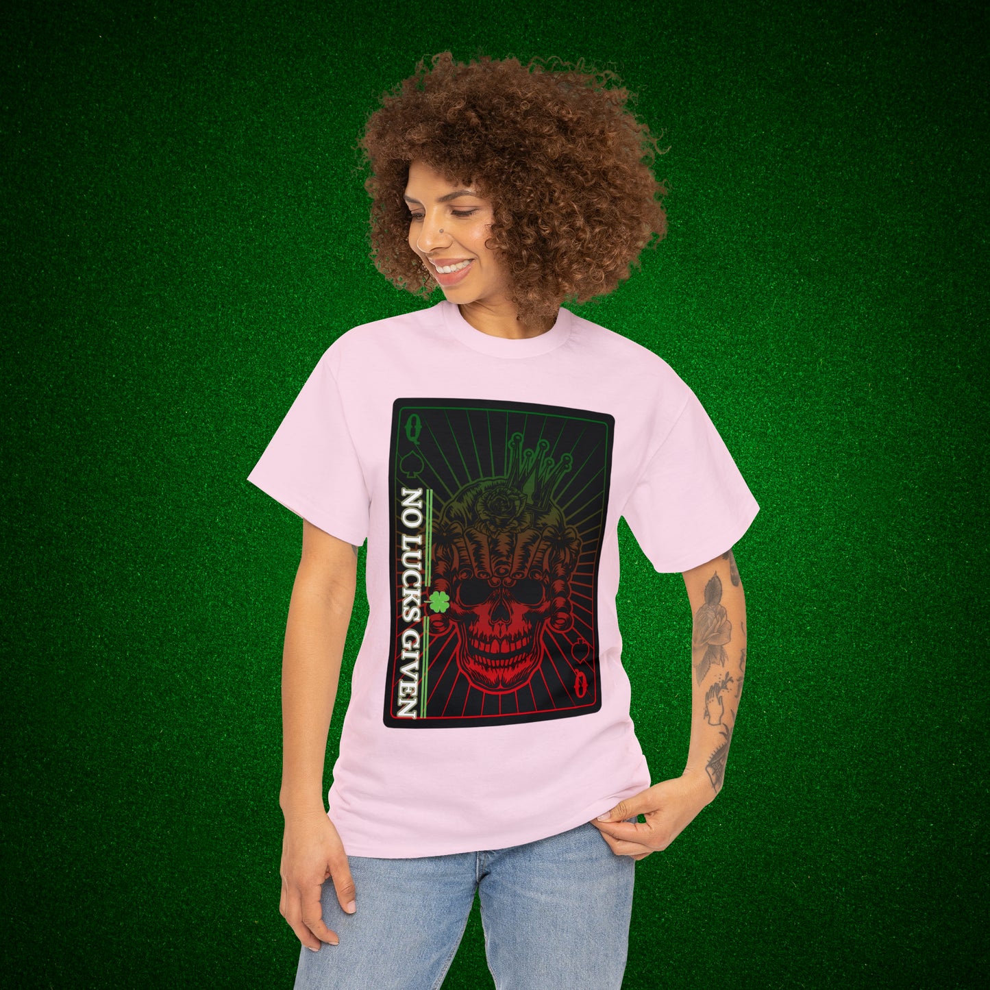 No Lucks Given Angry Queen of Spades Green Red Poker T-Shirt Must have Good Luck All-in