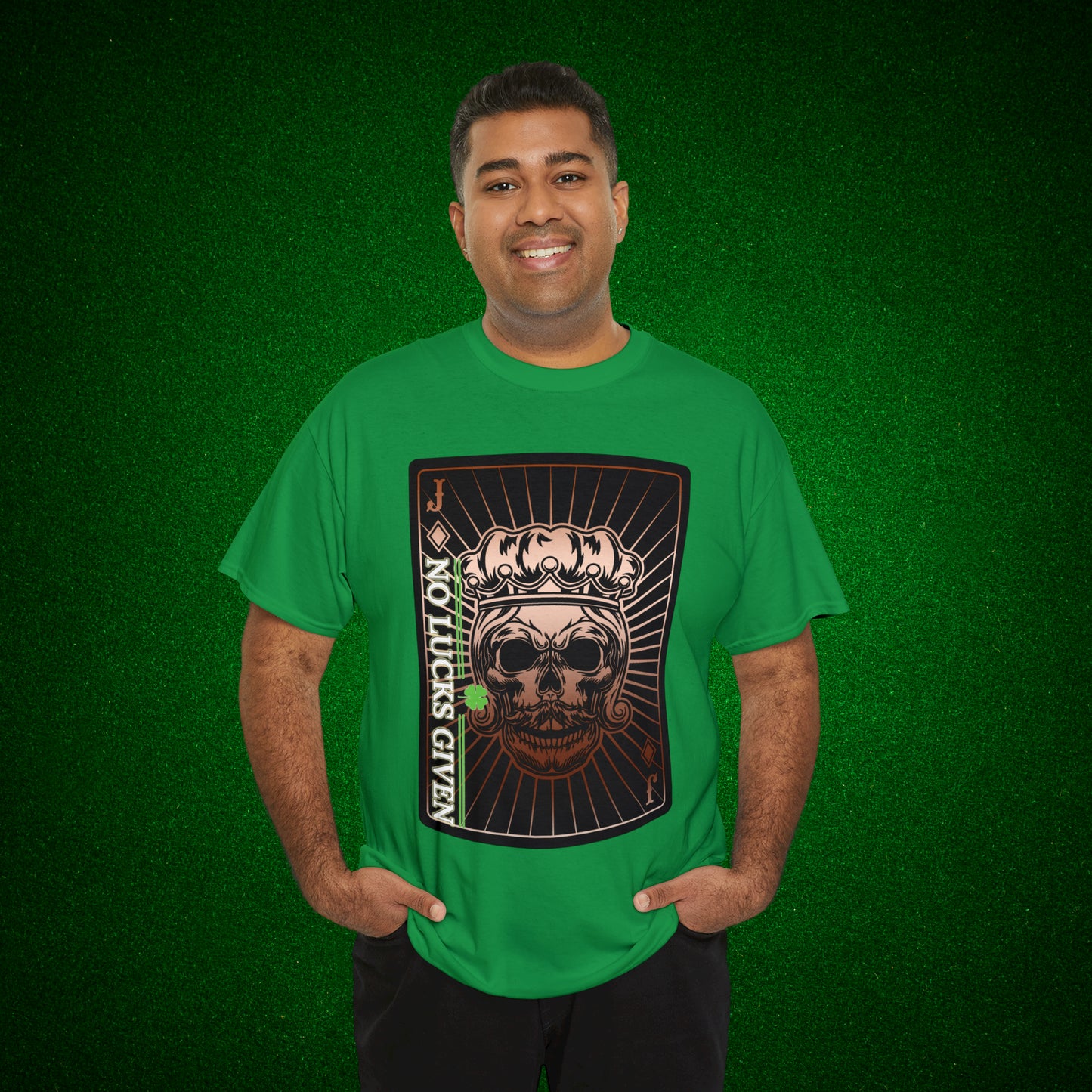 No Lucks Given Jack Skull in Crown of Diamonds Copper Poker T-Shirt Must have Good Luck All-in
