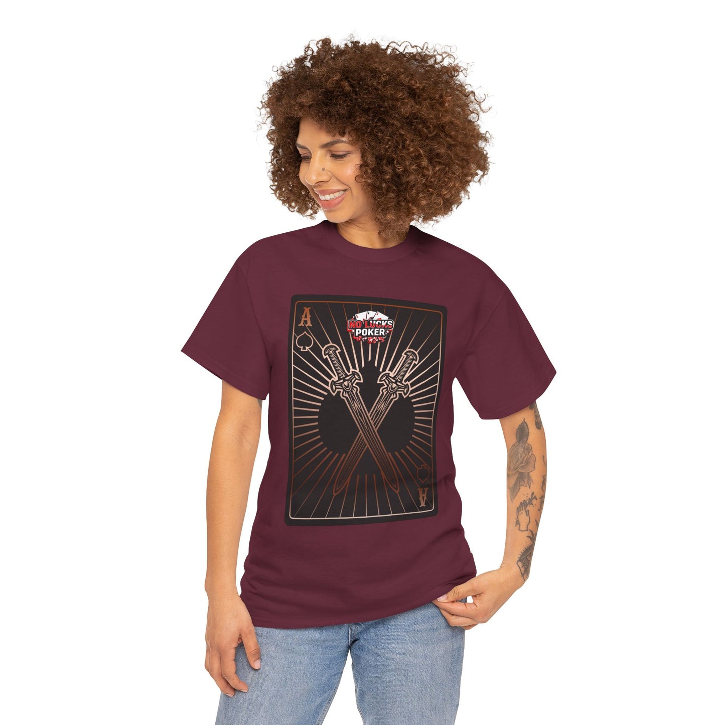 No Lucks Given – Ace of Spades & Crossed Swords Poker T-Shirt (Copper Edition)