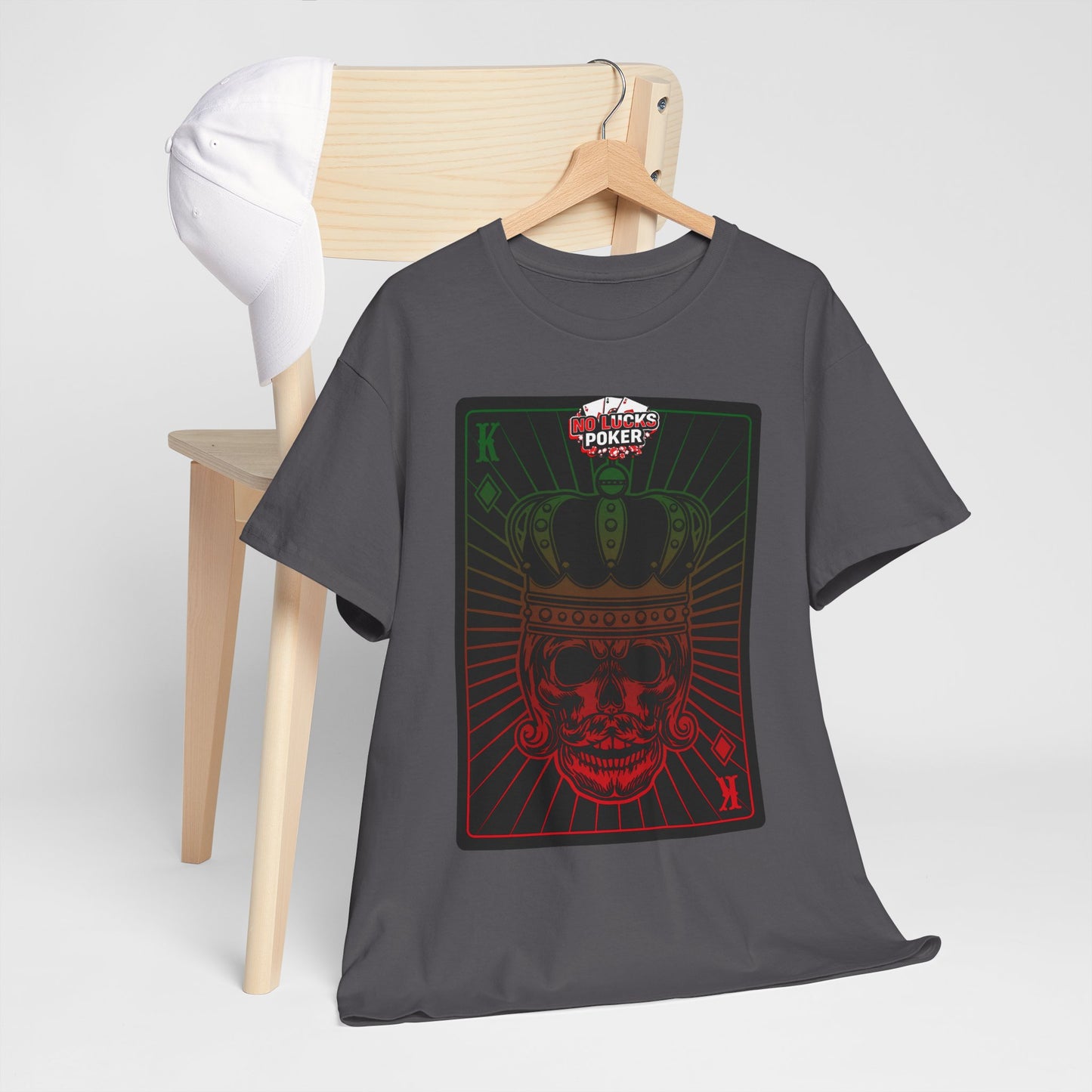 No Lucks Given Royal Skull King of Diamonds Red and Green Poker T-Shirt Must have Good Luck All-in