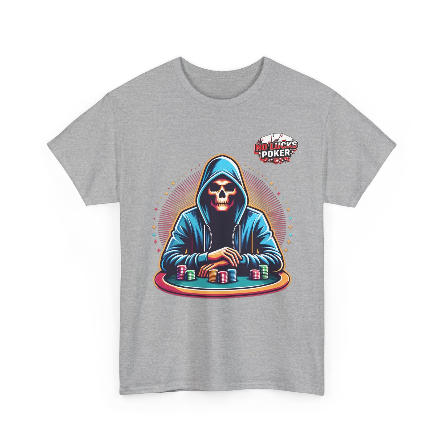 Poker Player with Skull at Poker Table 0 Lucks Given Unisex heavy cotton tee Poker Apparel