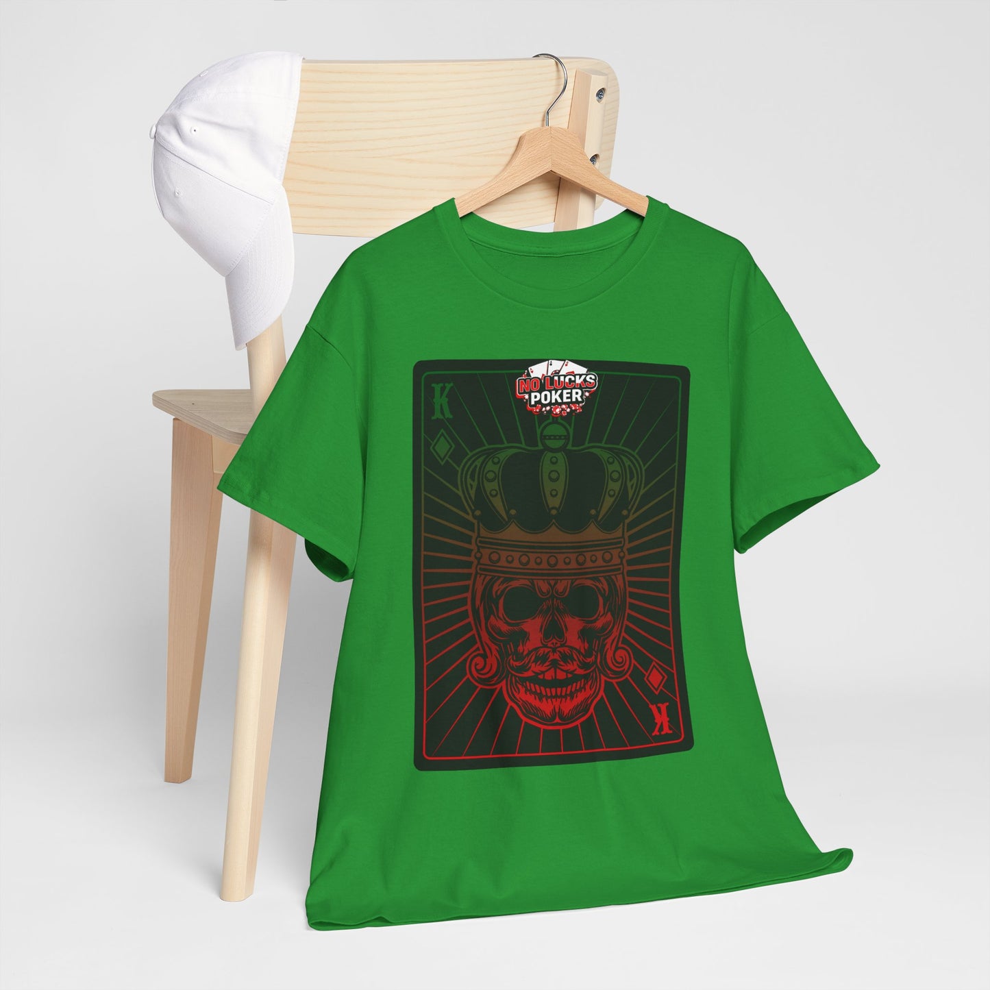 No Lucks Given Royal Skull King of Diamonds Red and Green Poker T-Shirt Must have Good Luck All-in