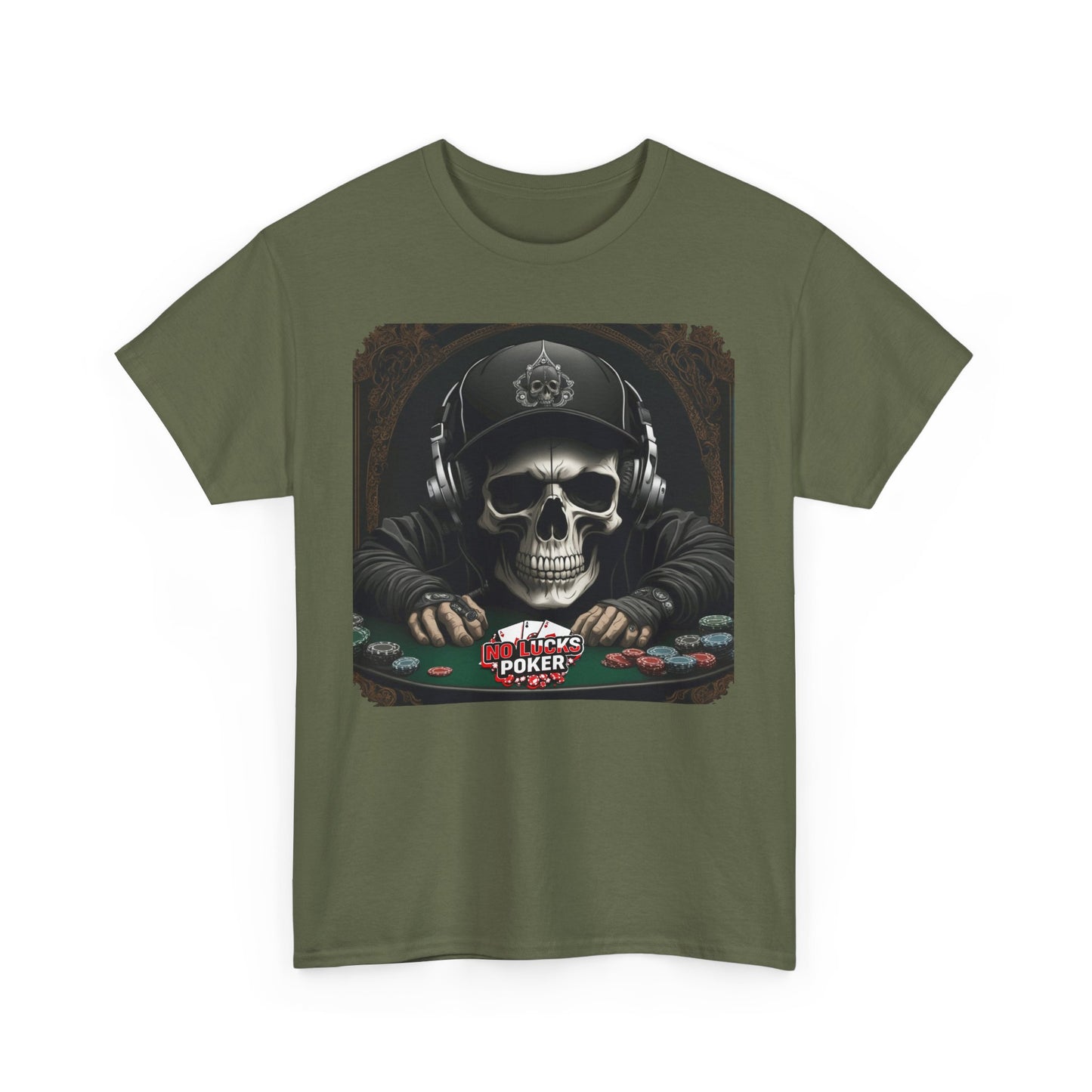 No Lucks Given – Hoodie Skull & Headphones Poker Tee