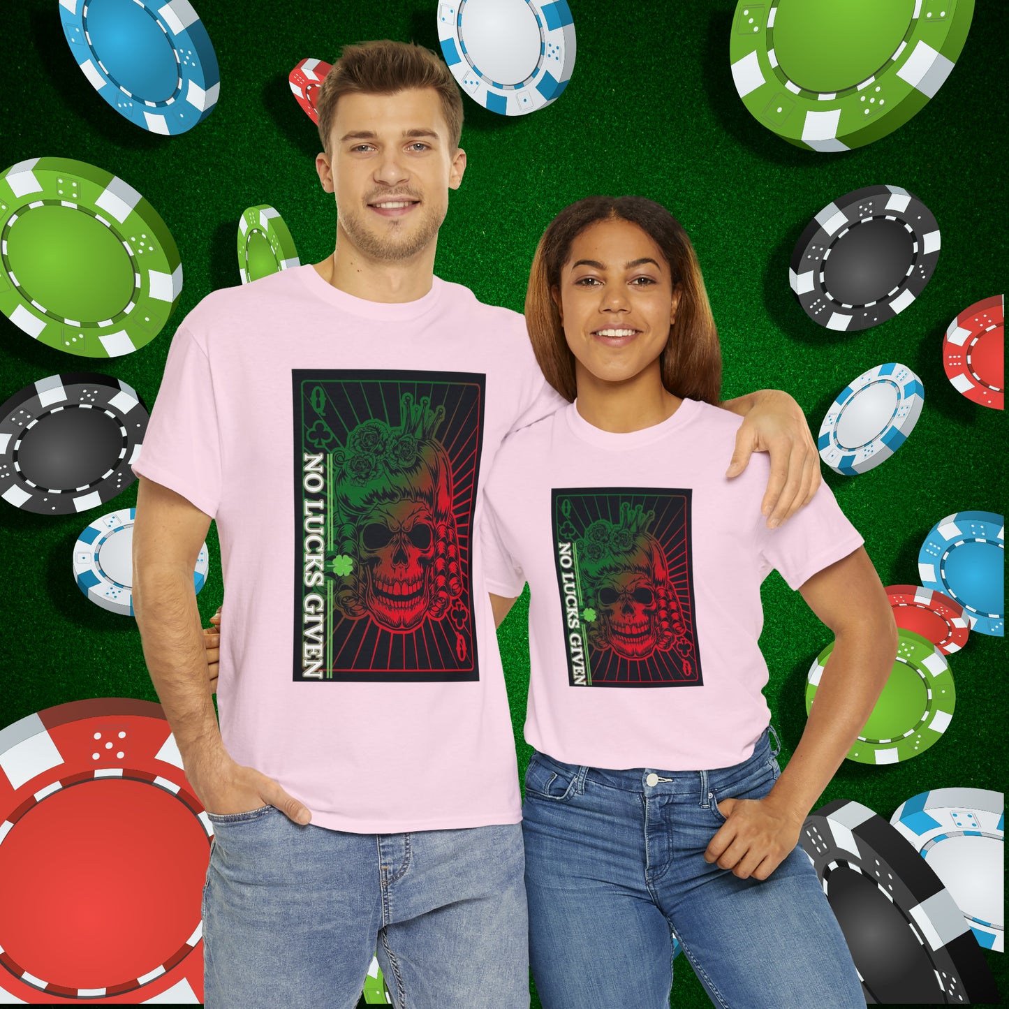 No Lucks Given Angry Queen of Clubs Green Red Poker T-Shirt Must have Good Luck All-in