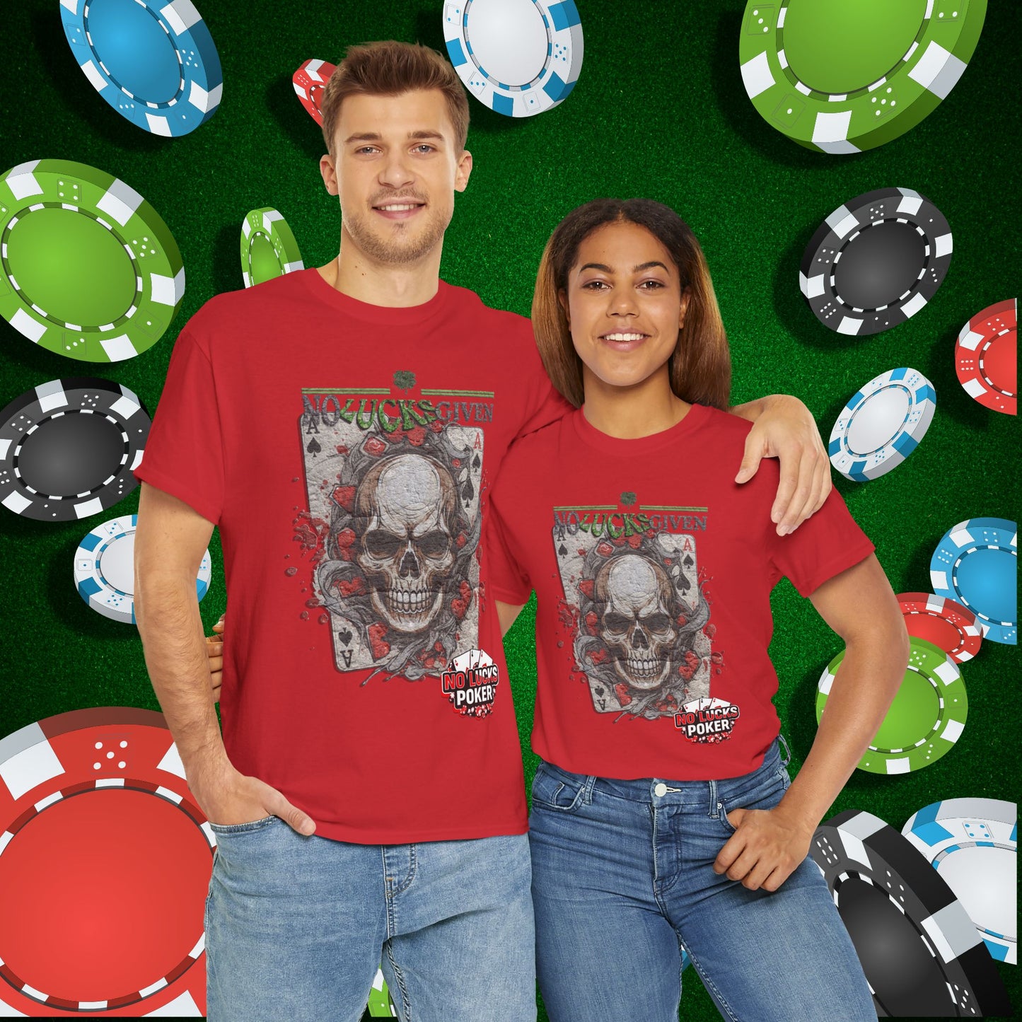 No Lucks Given Skull Breaking thru Ace of Spades T-Shirt Must have Good Luck All-in