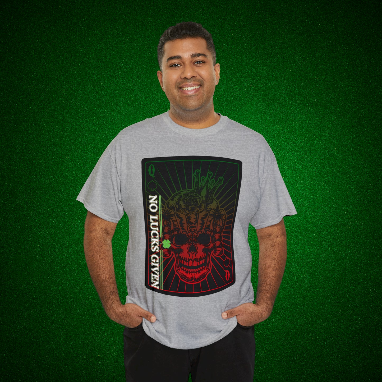 No Lucks Given Angry Queen of Spades Green Red Poker T-Shirt Must have Good Luck All-in