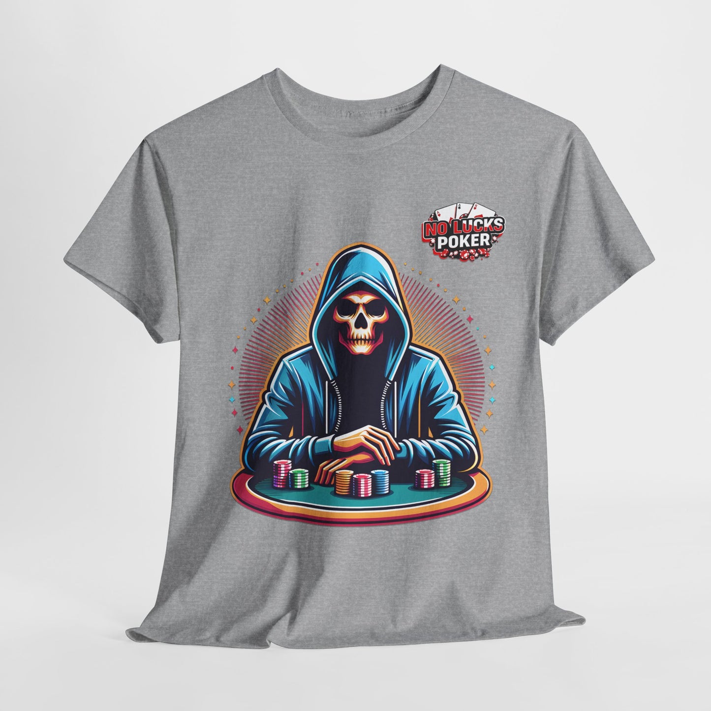 Poker Player with Skull at Poker Table 0 Lucks Given Unisex heavy cotton tee Poker Apparel