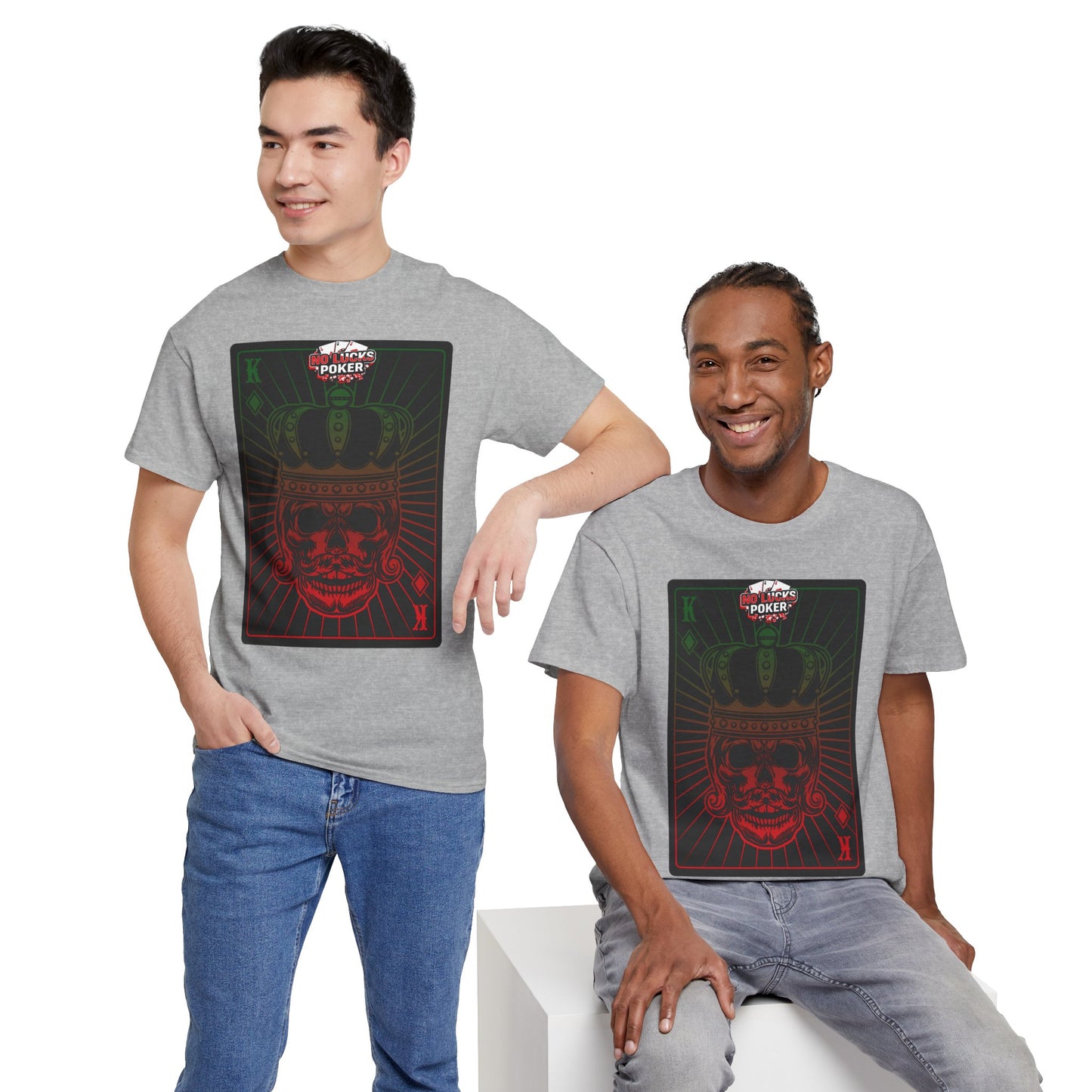 No Lucks Given Royal Skull King of Diamonds Red and Green Poker T-Shirt Must have Good Luck All-in
