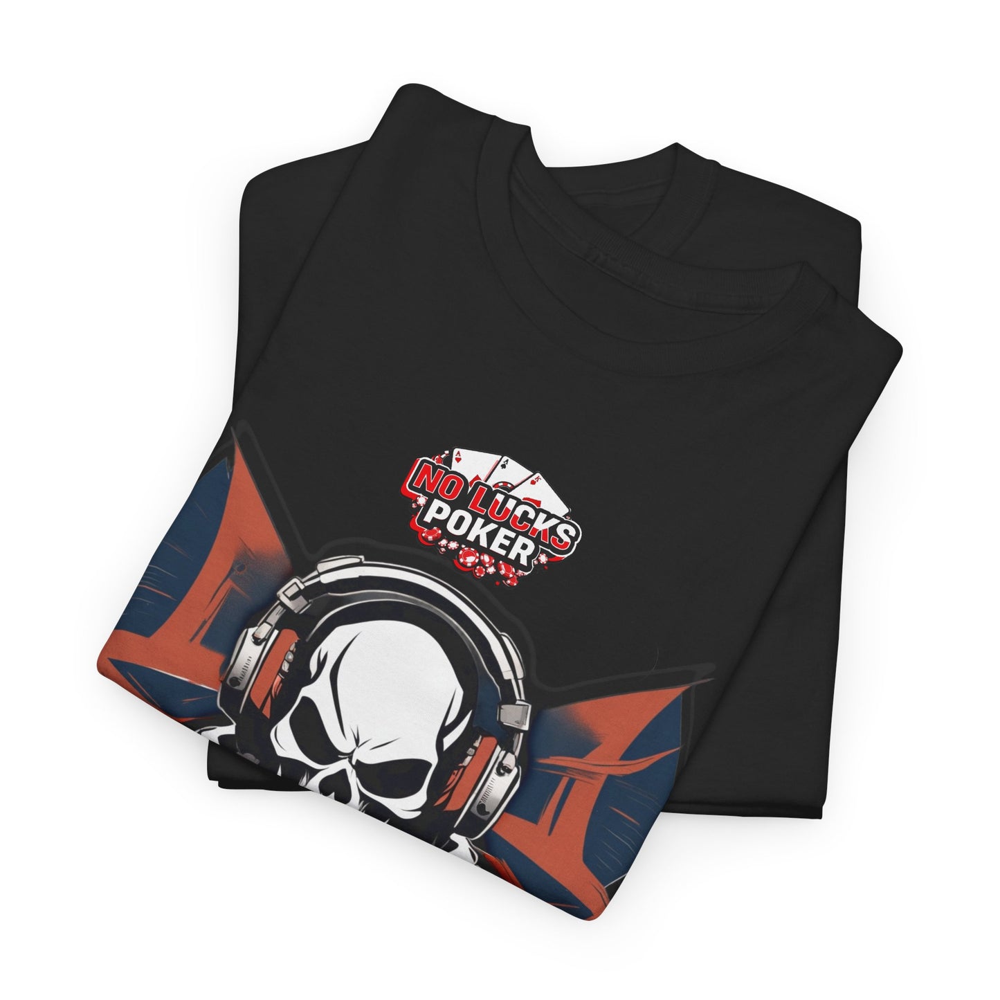 No Lucks Given – Hero/Villain Poker Skull Tee (Headphones Edition)