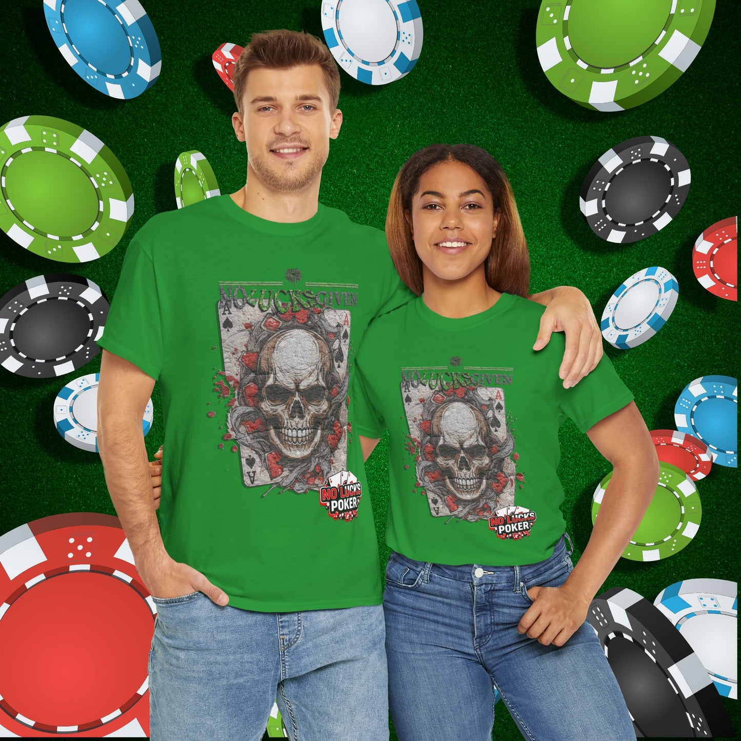 No Lucks Given Skull Breaking thru Ace of Spades T-Shirt Must have Good Luck All-in