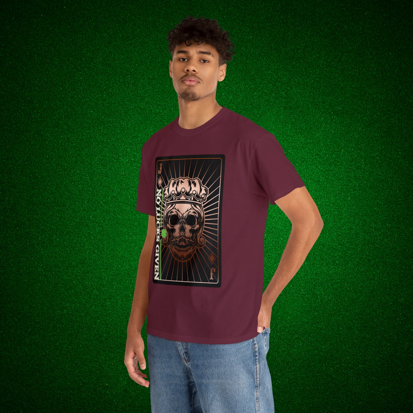No Lucks Given Jack Skull in Crown of Diamonds Copper Poker T-Shirt Must have Good Luck All-in