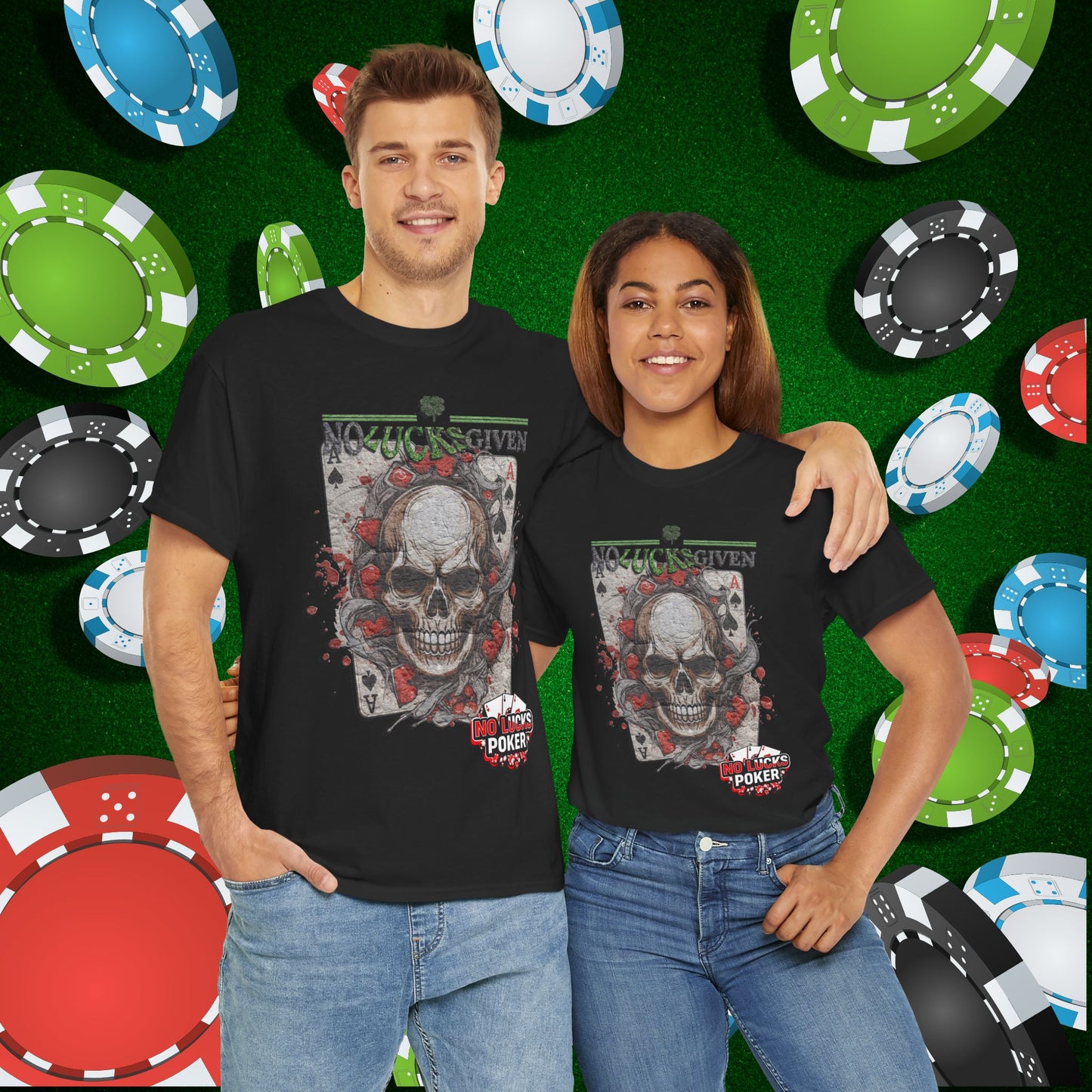 No Lucks Given Skull Breaking thru Ace of Spades T-Shirt Must have Good Luck All-in