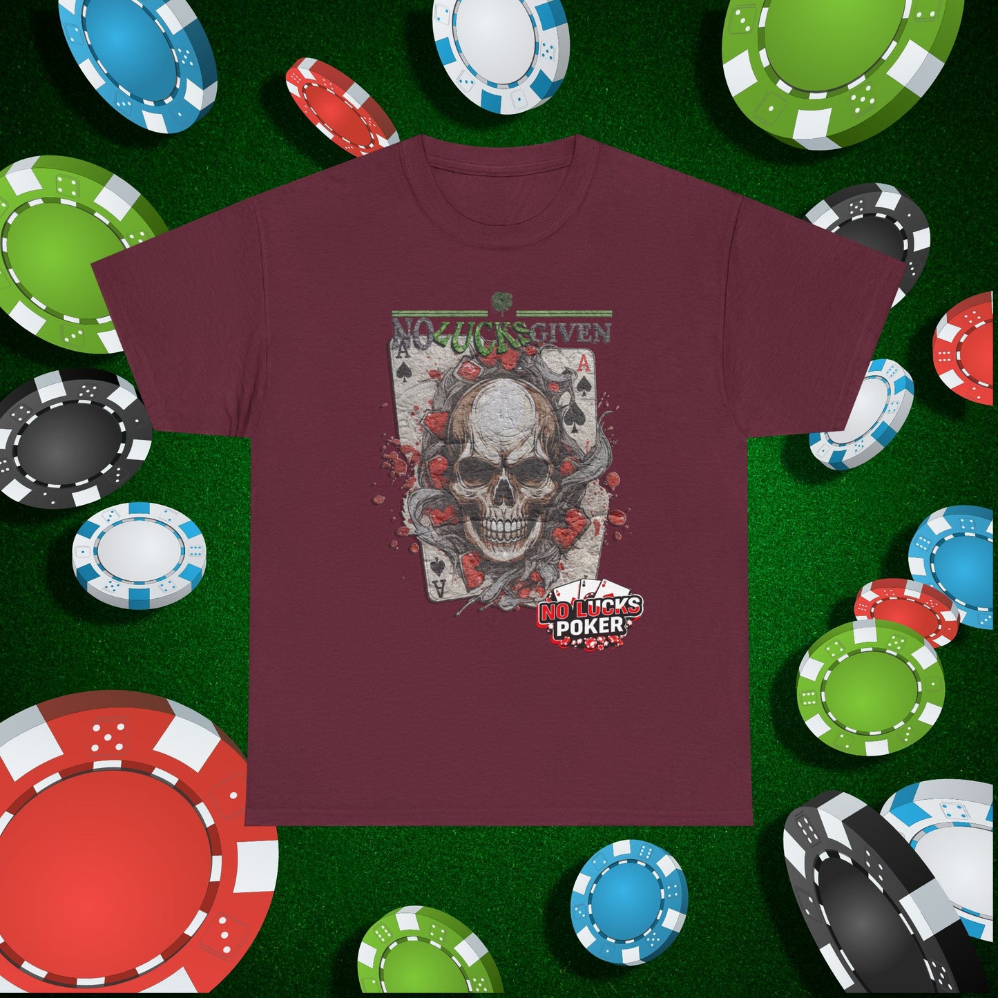 No Lucks Given Skull Breaking thru Ace of Spades T-Shirt Must have Good Luck All-in