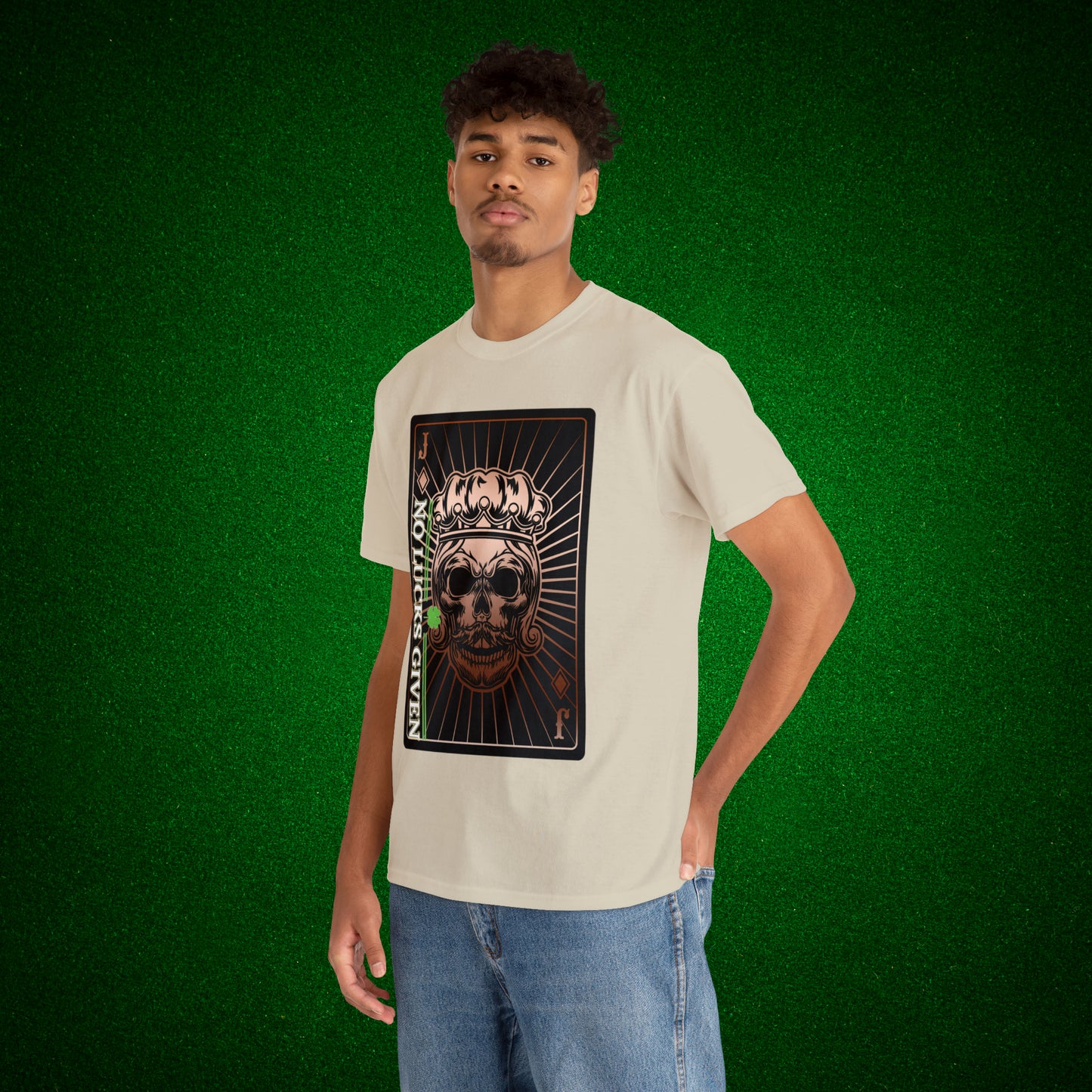 No Lucks Given Jack Skull in Crown of Diamonds Copper Poker T-Shirt Must have Good Luck All-in