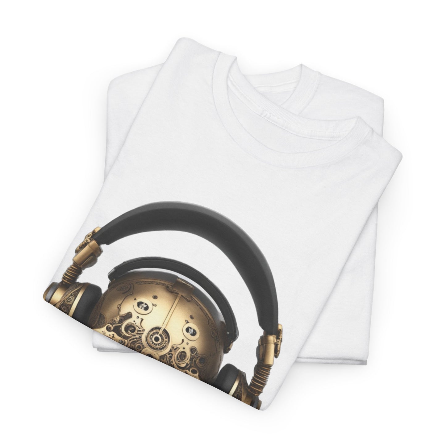 Clockwork steampunk Skull with headphones unisex heavy cotton T-shirt