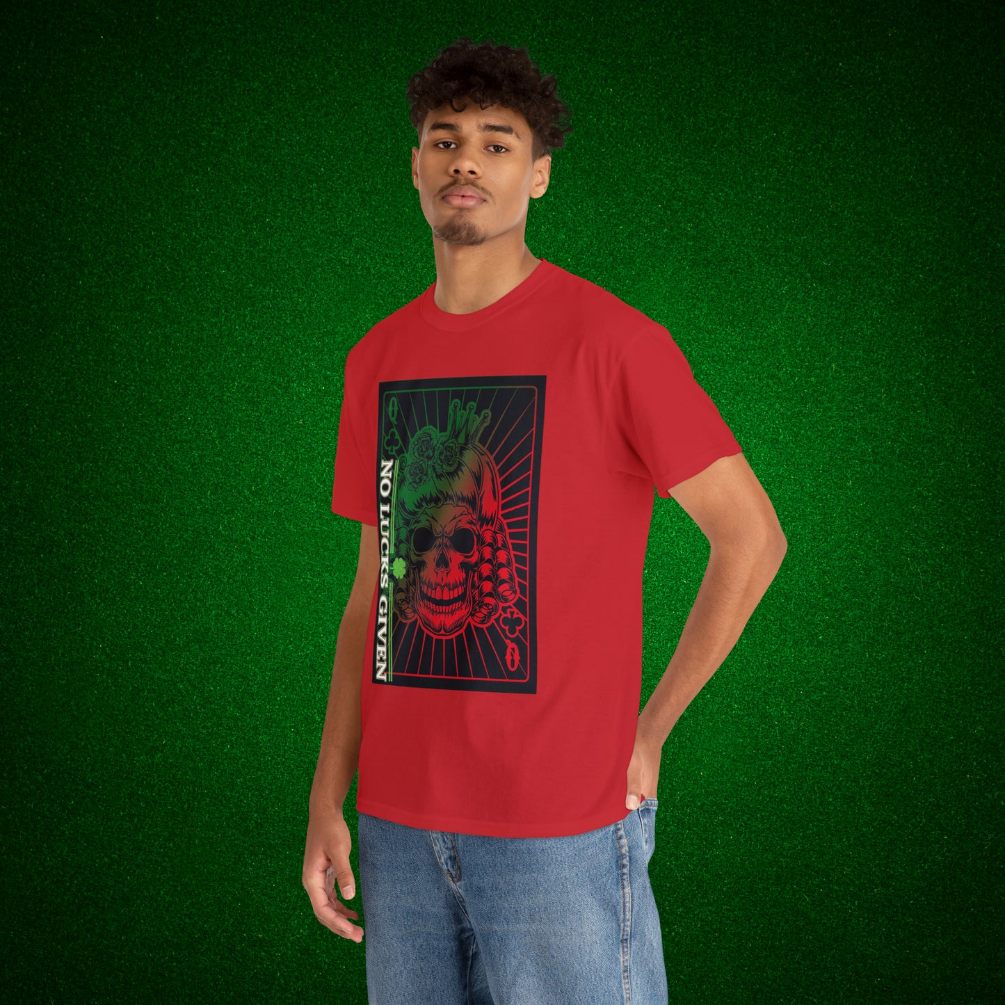No Lucks Given Angry Queen of Clubs Green Red Poker T-Shirt Must have Good Luck All-in