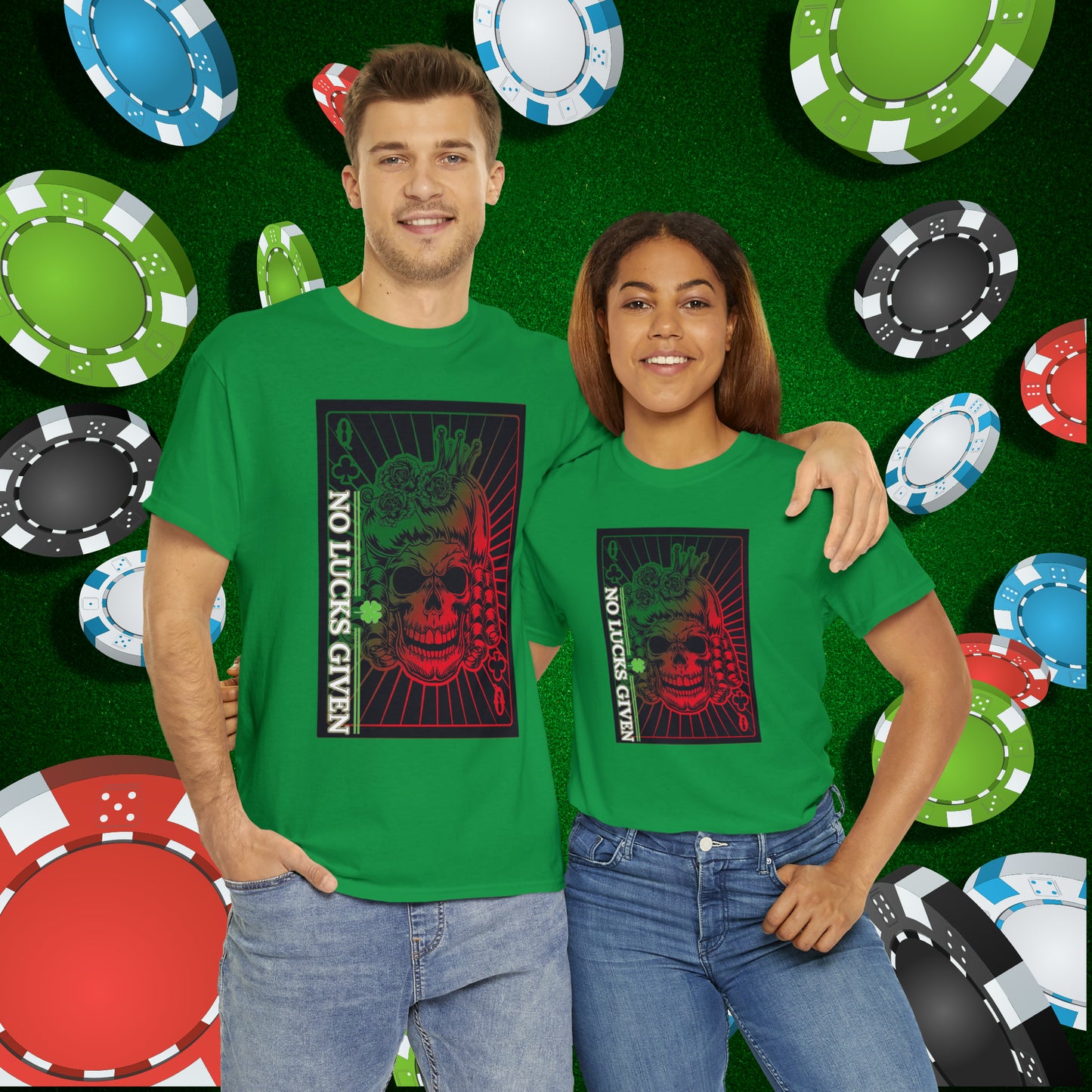 No Lucks Given Angry Queen of Clubs Green Red Poker T-Shirt Must have Good Luck All-in